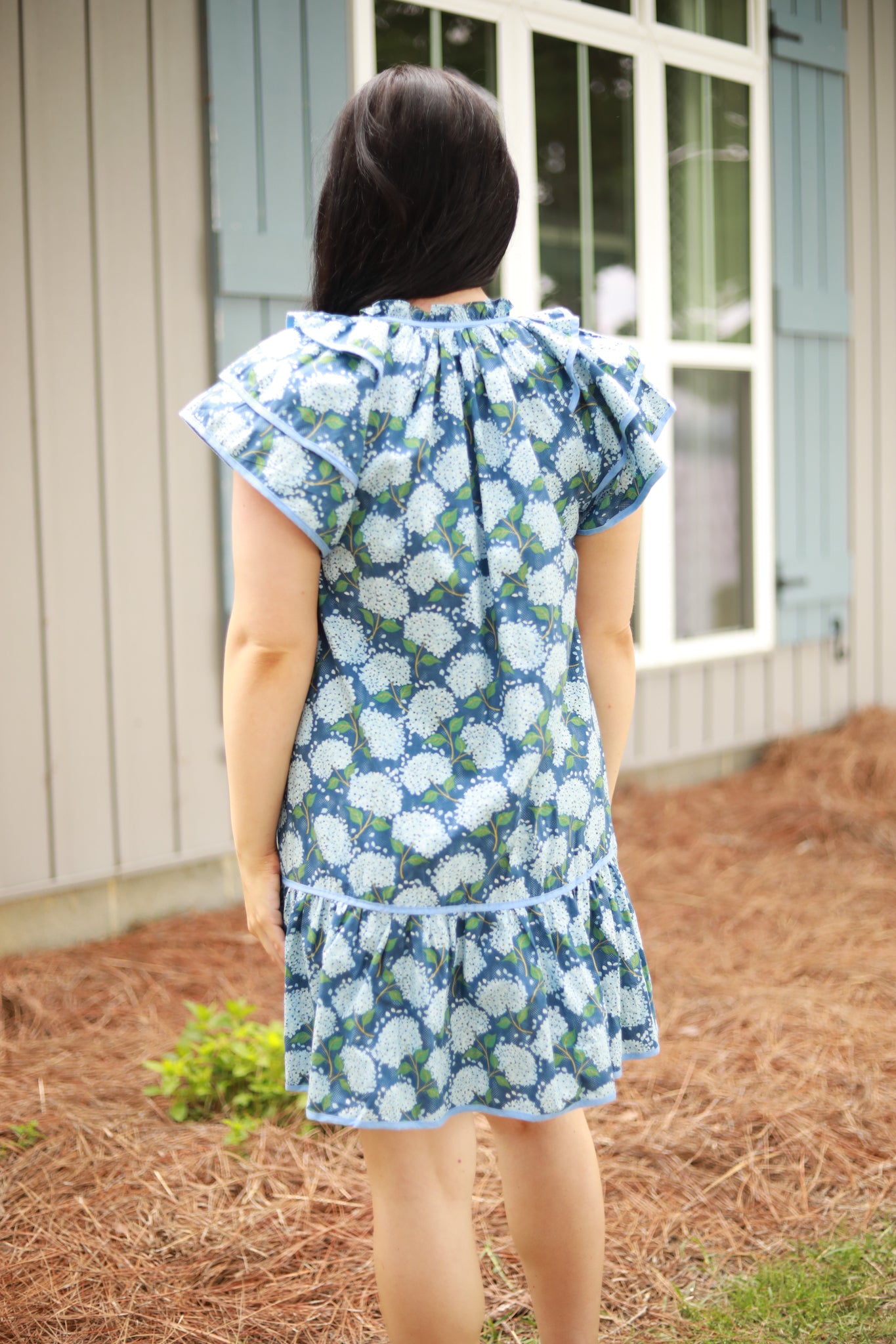 Hydrangea Ruffle Sleeve Dress