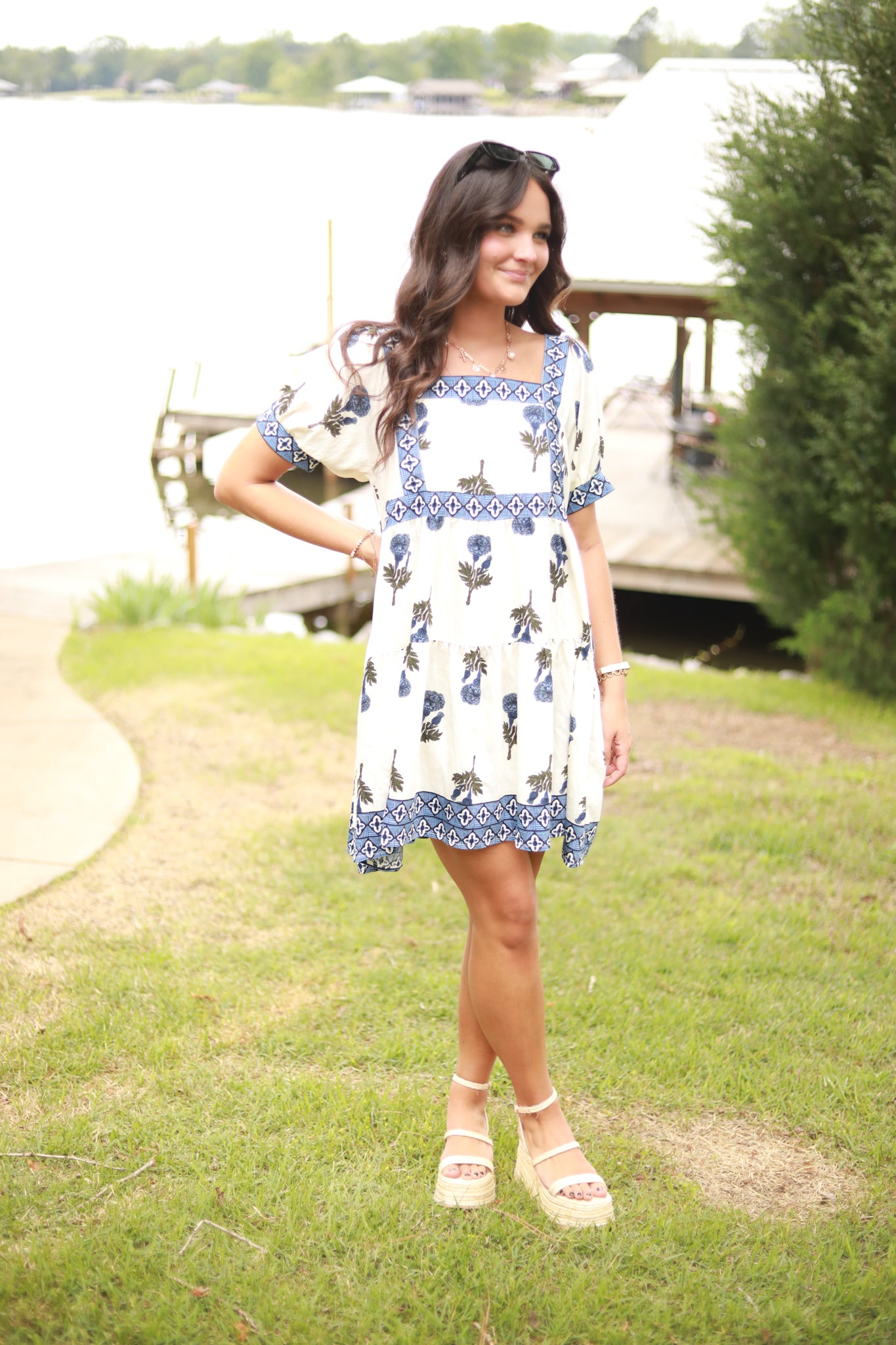Floral Blue Trim Dress