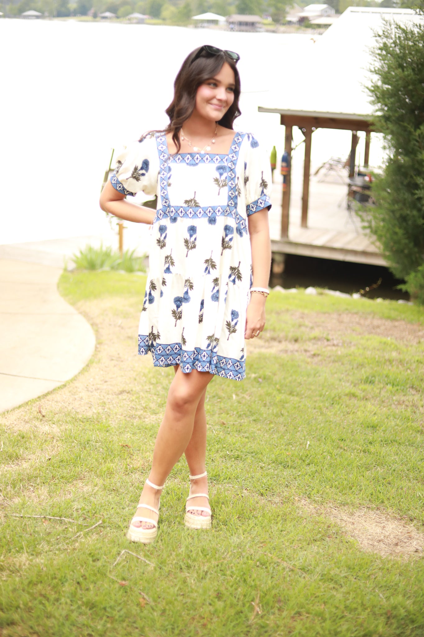 Floral Blue Trim Dress