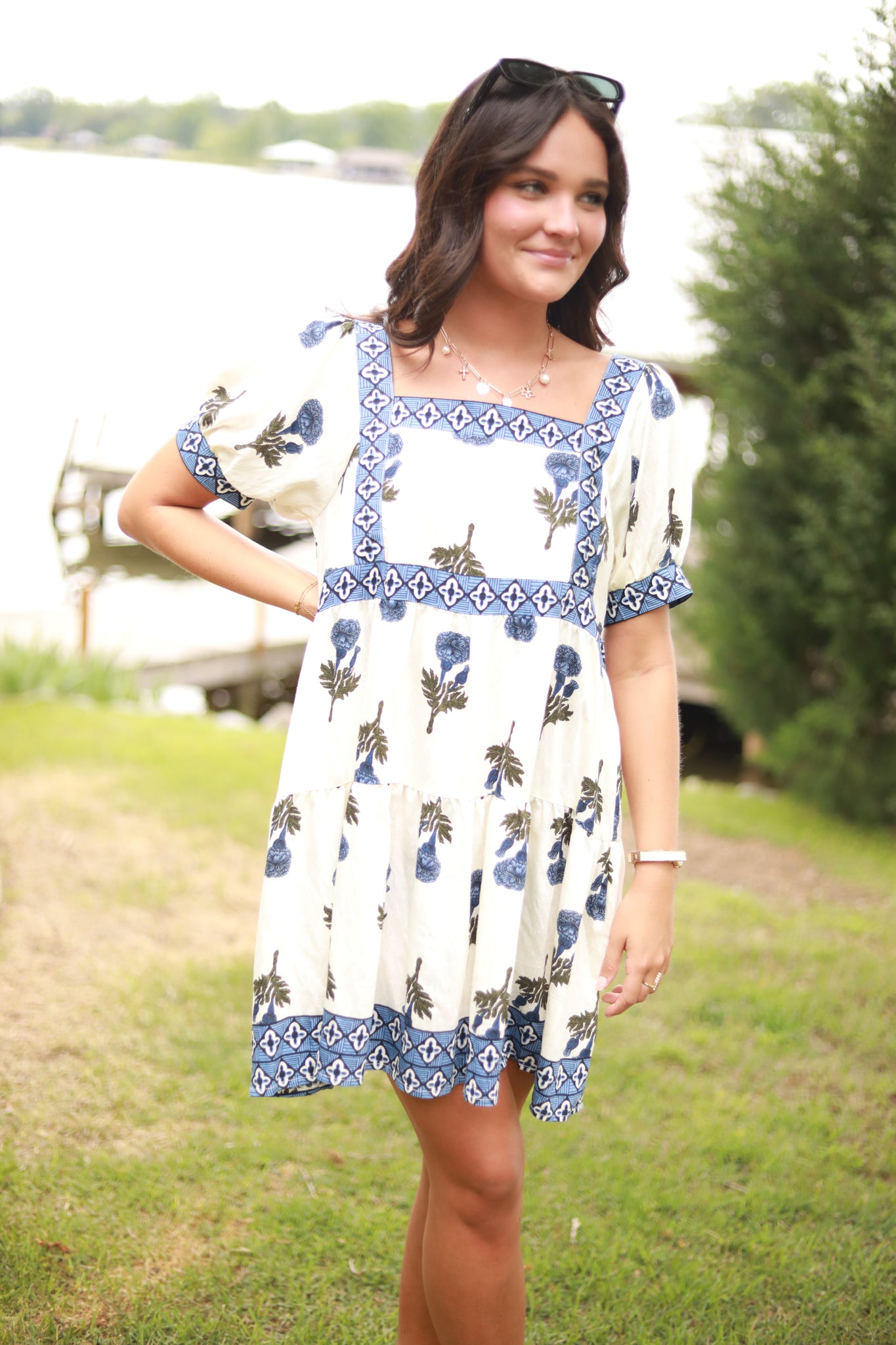 Floral Blue Trim Dress