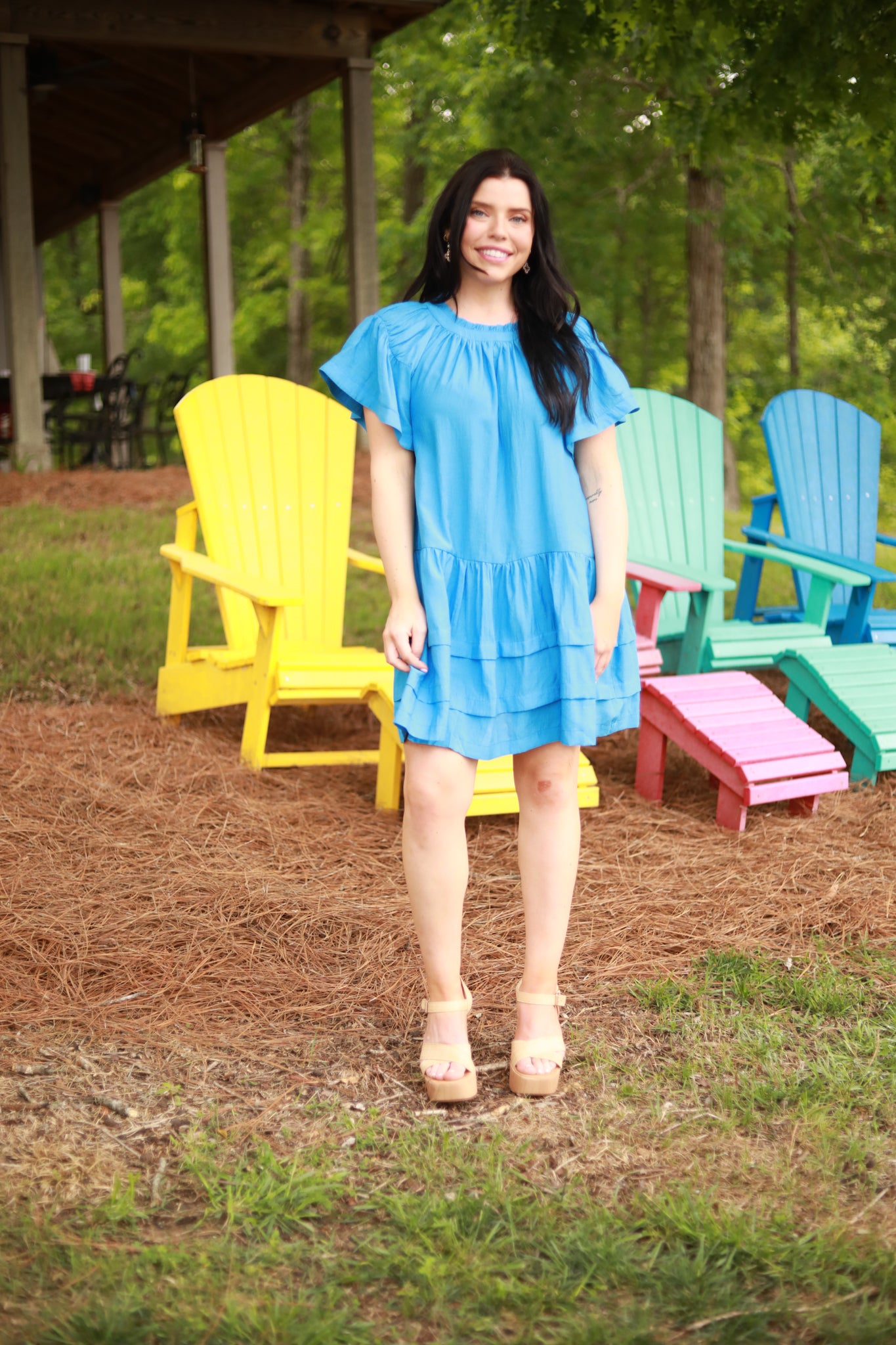 Solid Ruffle High Low Dress