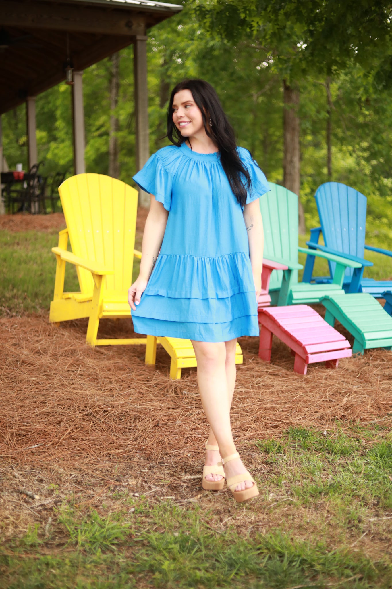 Solid Ruffle High Low Dress