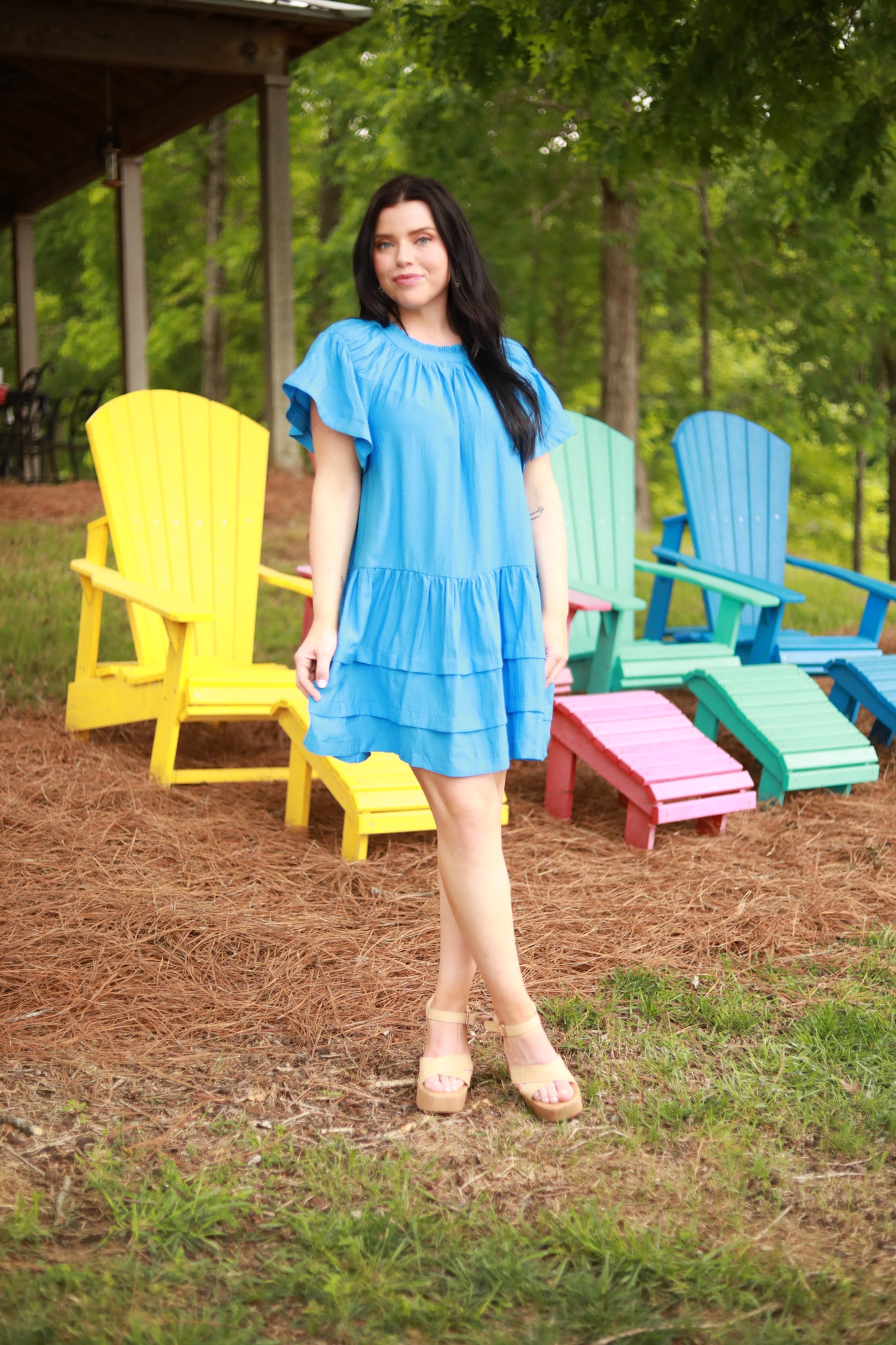 Solid Ruffle High Low Dress