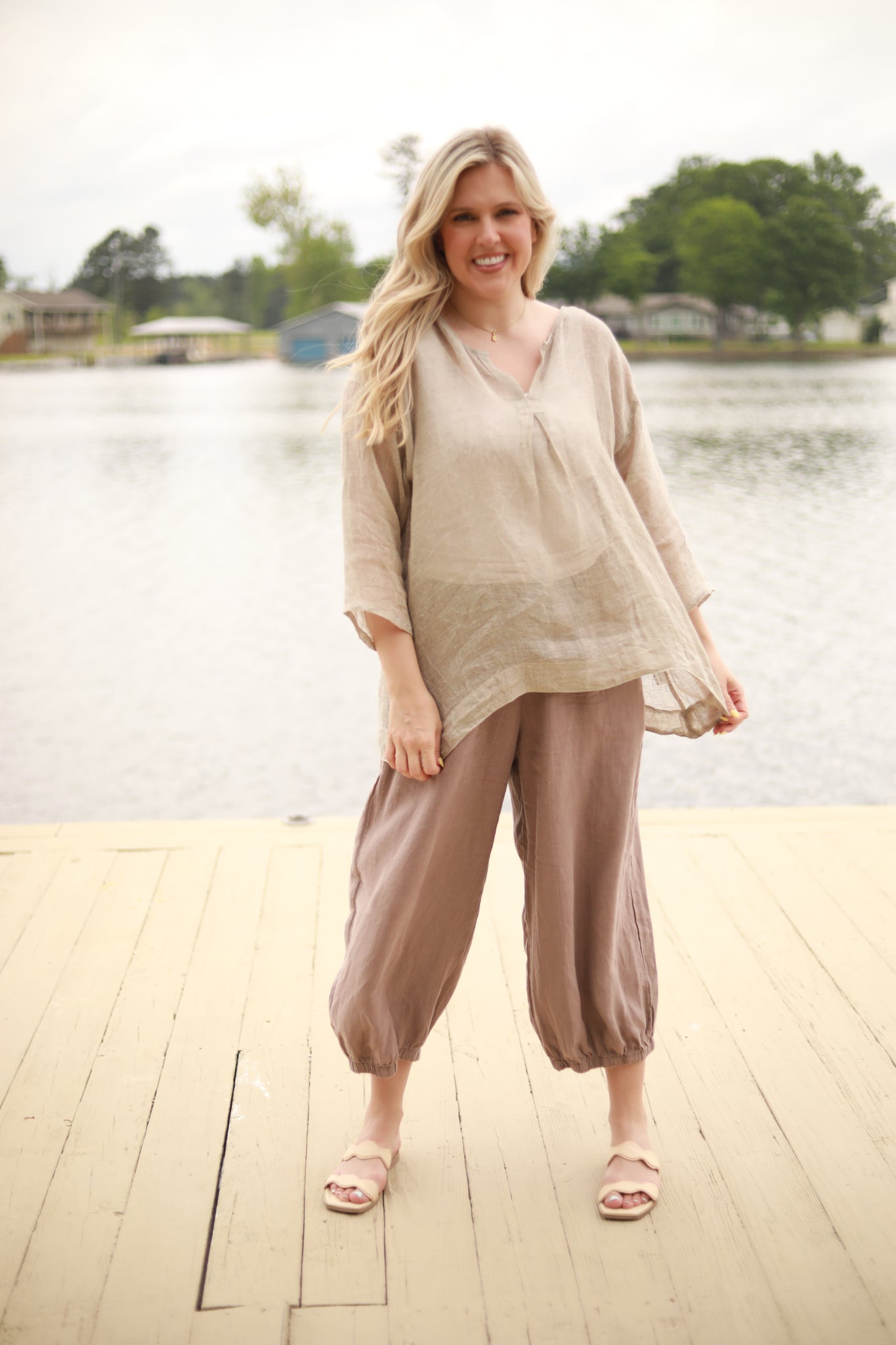 Sheer Pleated Linen Tunic Top