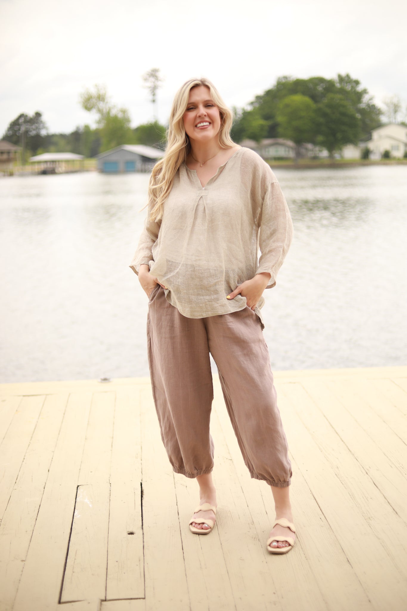 Sheer Pleated Linen Tunic Top