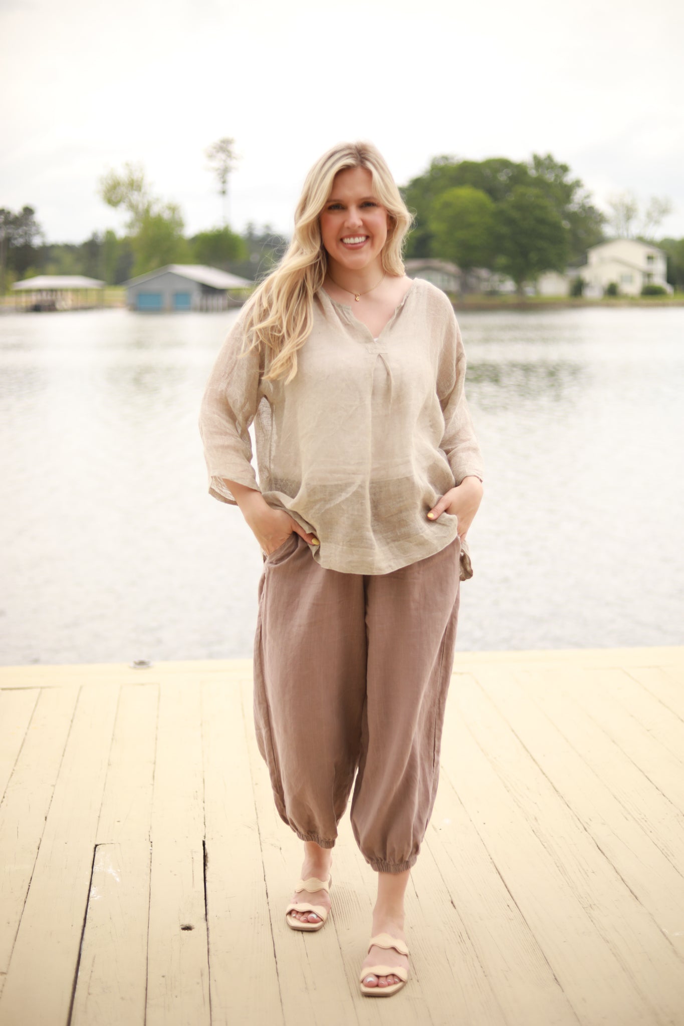 Sheer Pleated Linen Tunic Top