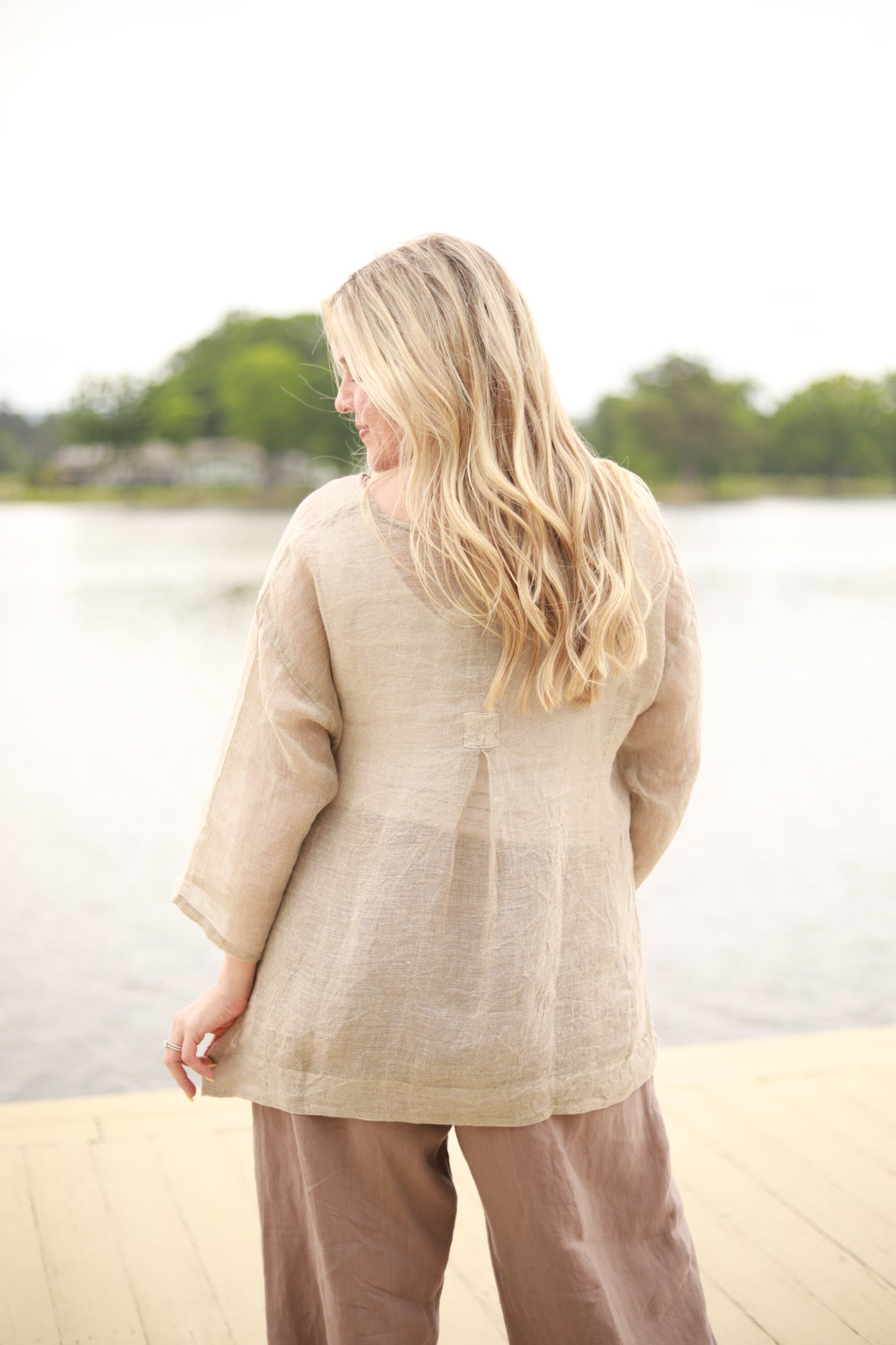 Sheer Pleated Linen Tunic Top