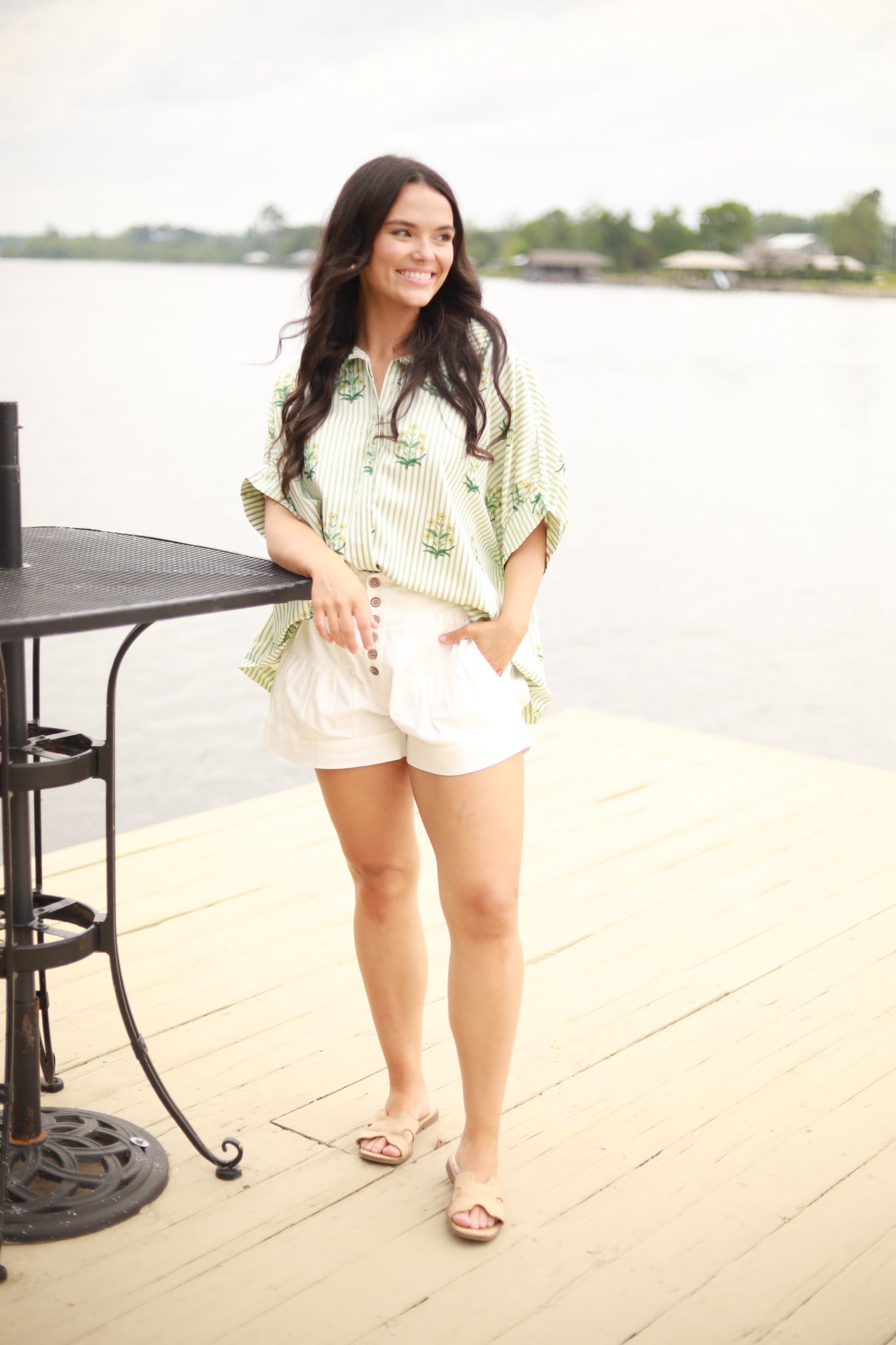 Stripe Floral Button Down Top