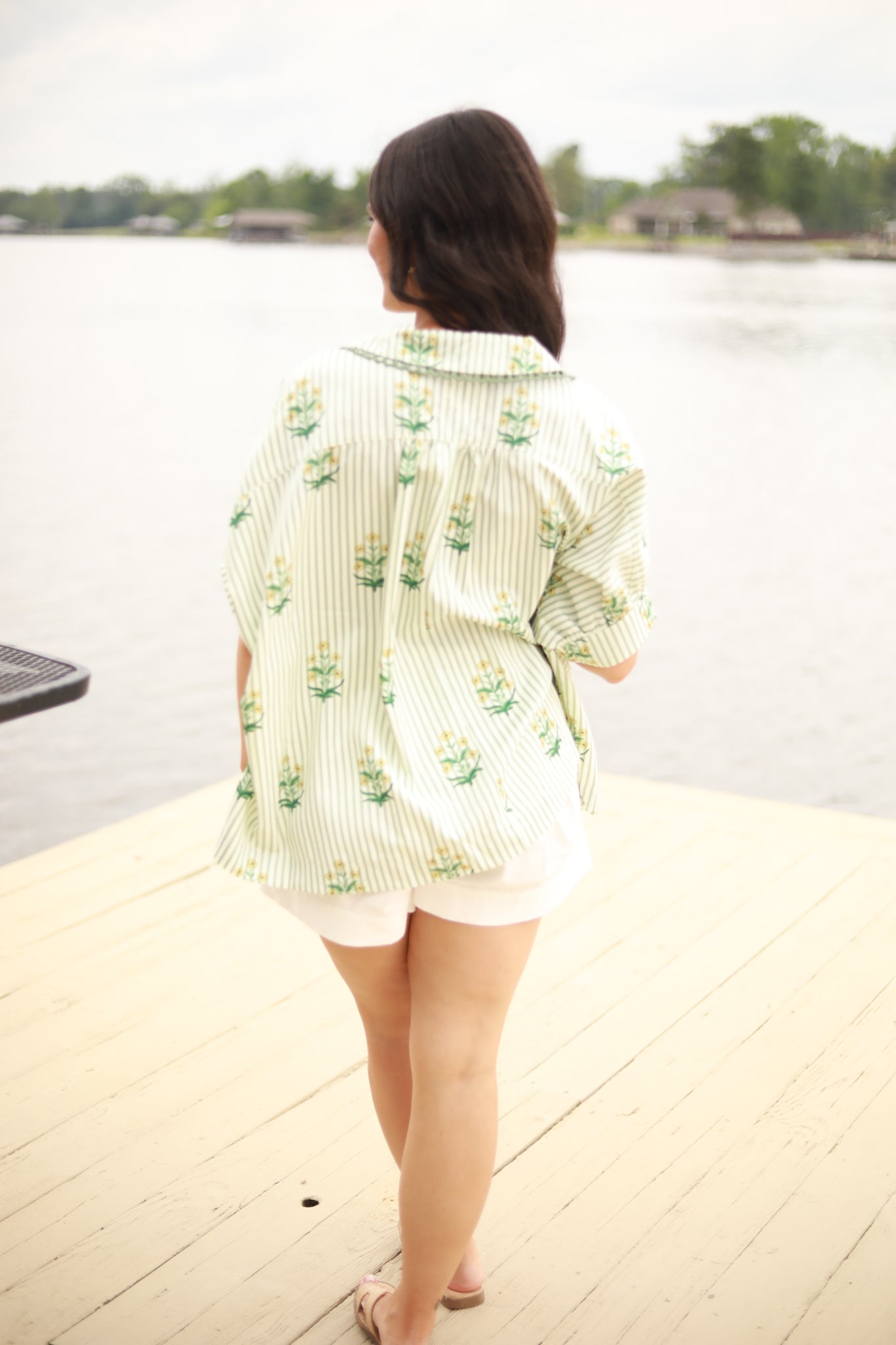 Stripe Floral Button Down Top