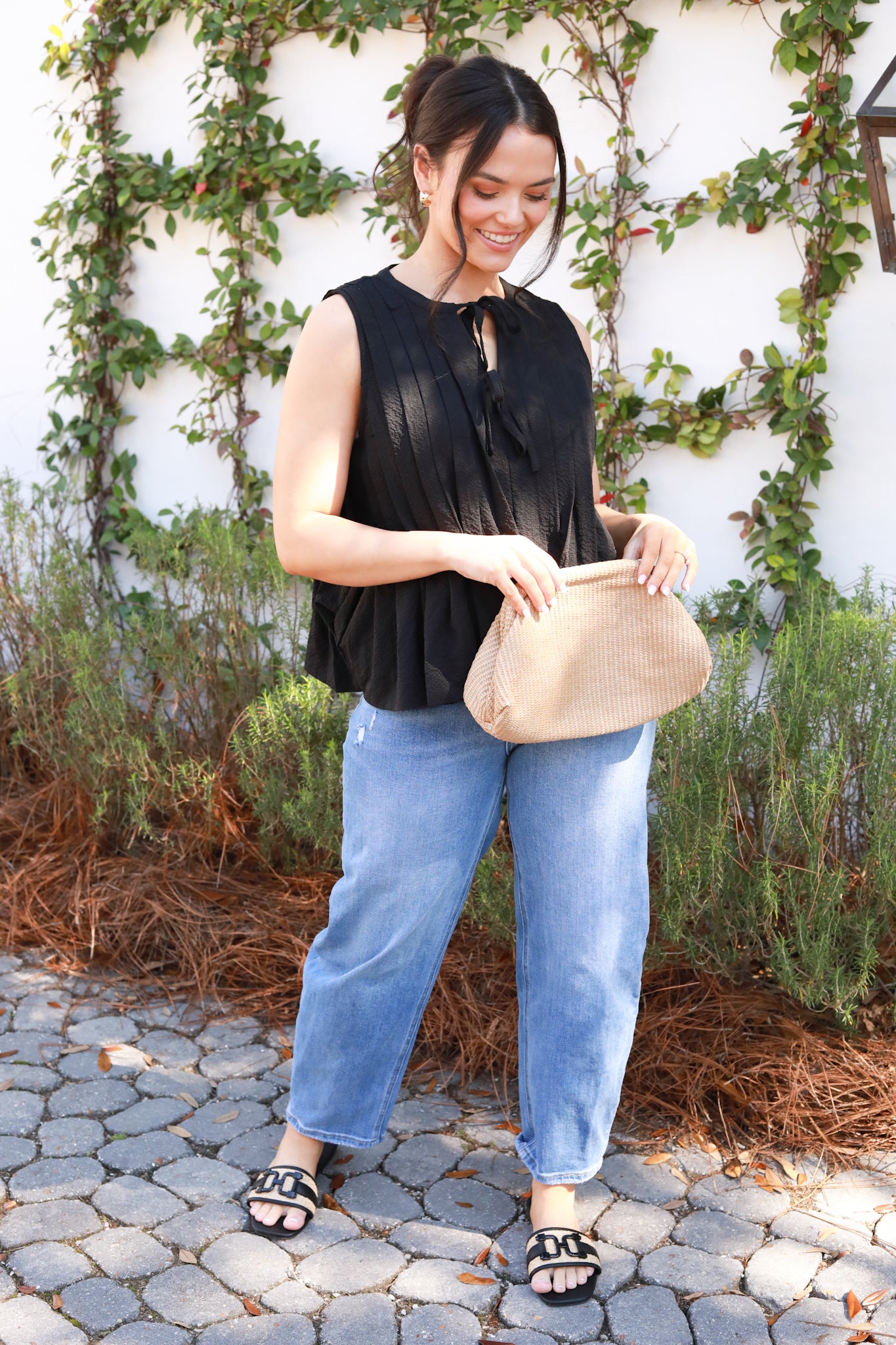 Sleeveless Tucked Tie Front Top
