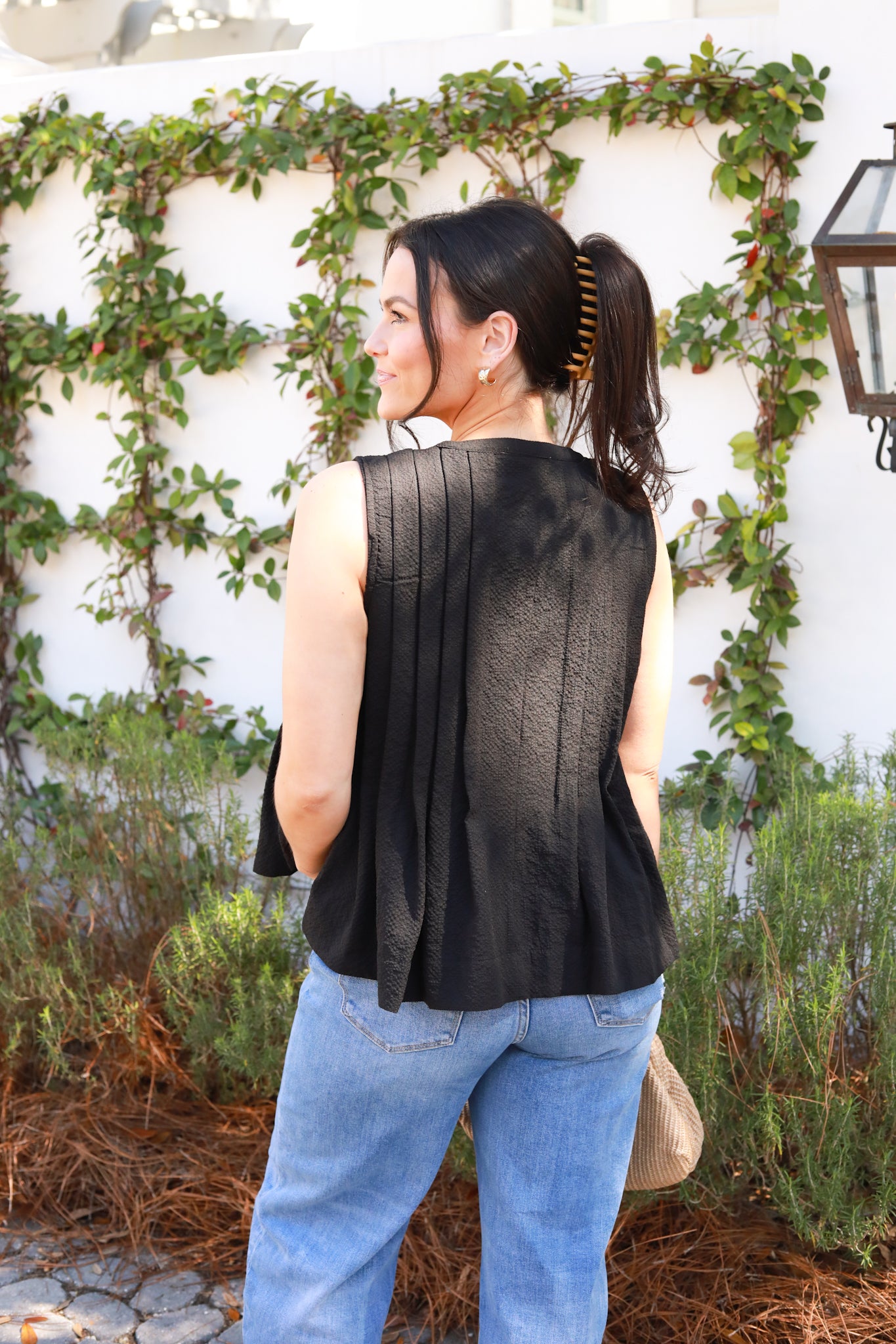 Sleeveless Tucked Tie Front Top