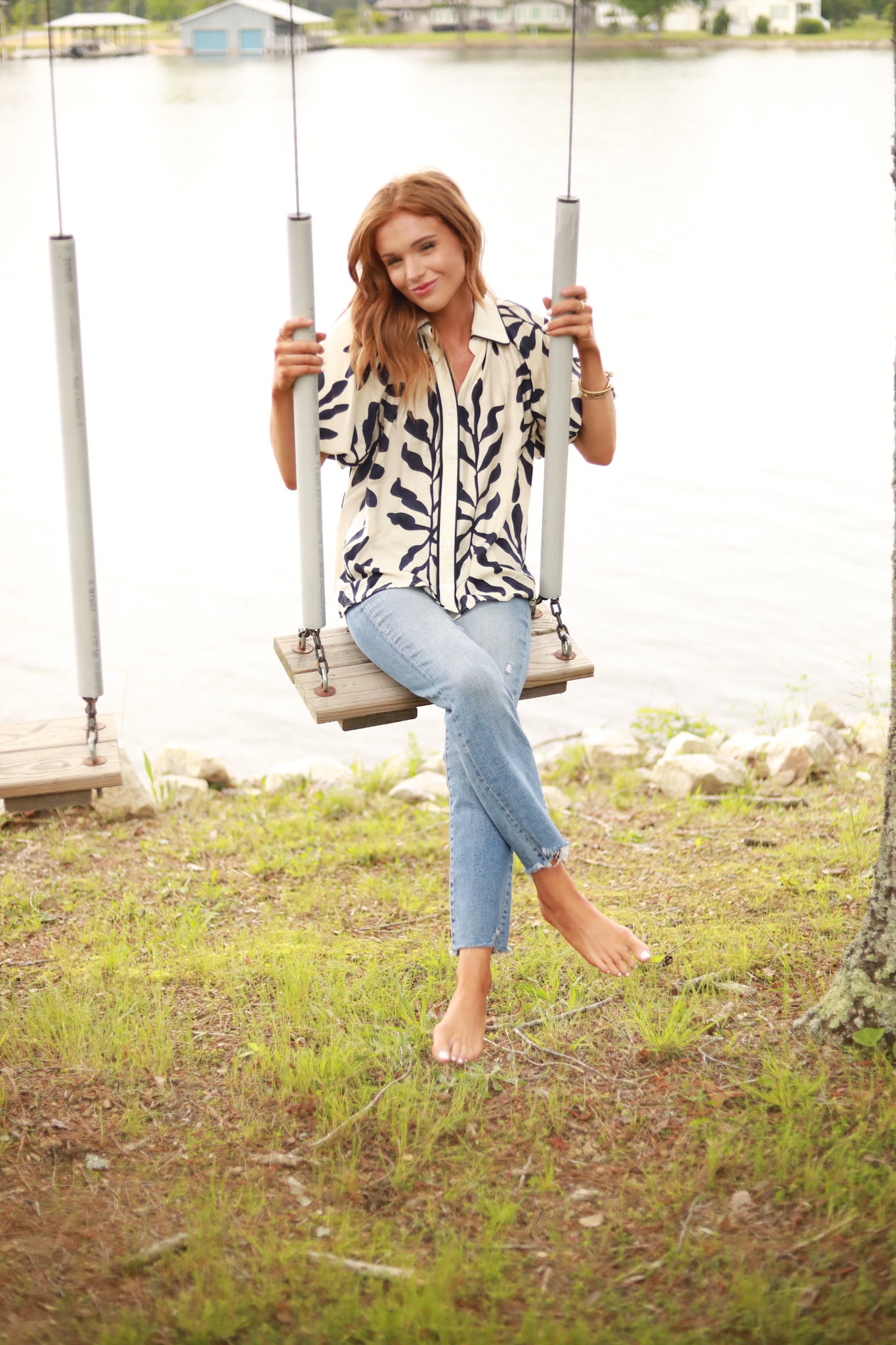 Leaf Print Collared Top