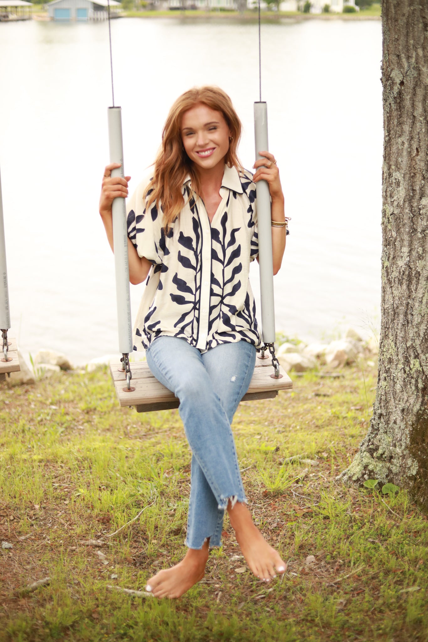 Leaf Print Collared Top