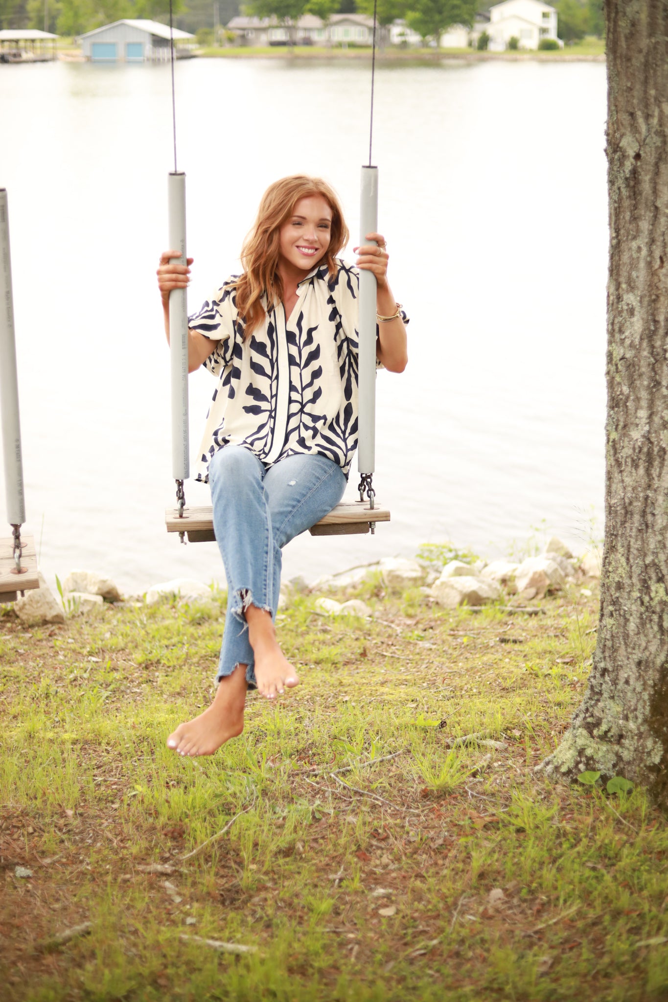 Leaf Print Collared Top