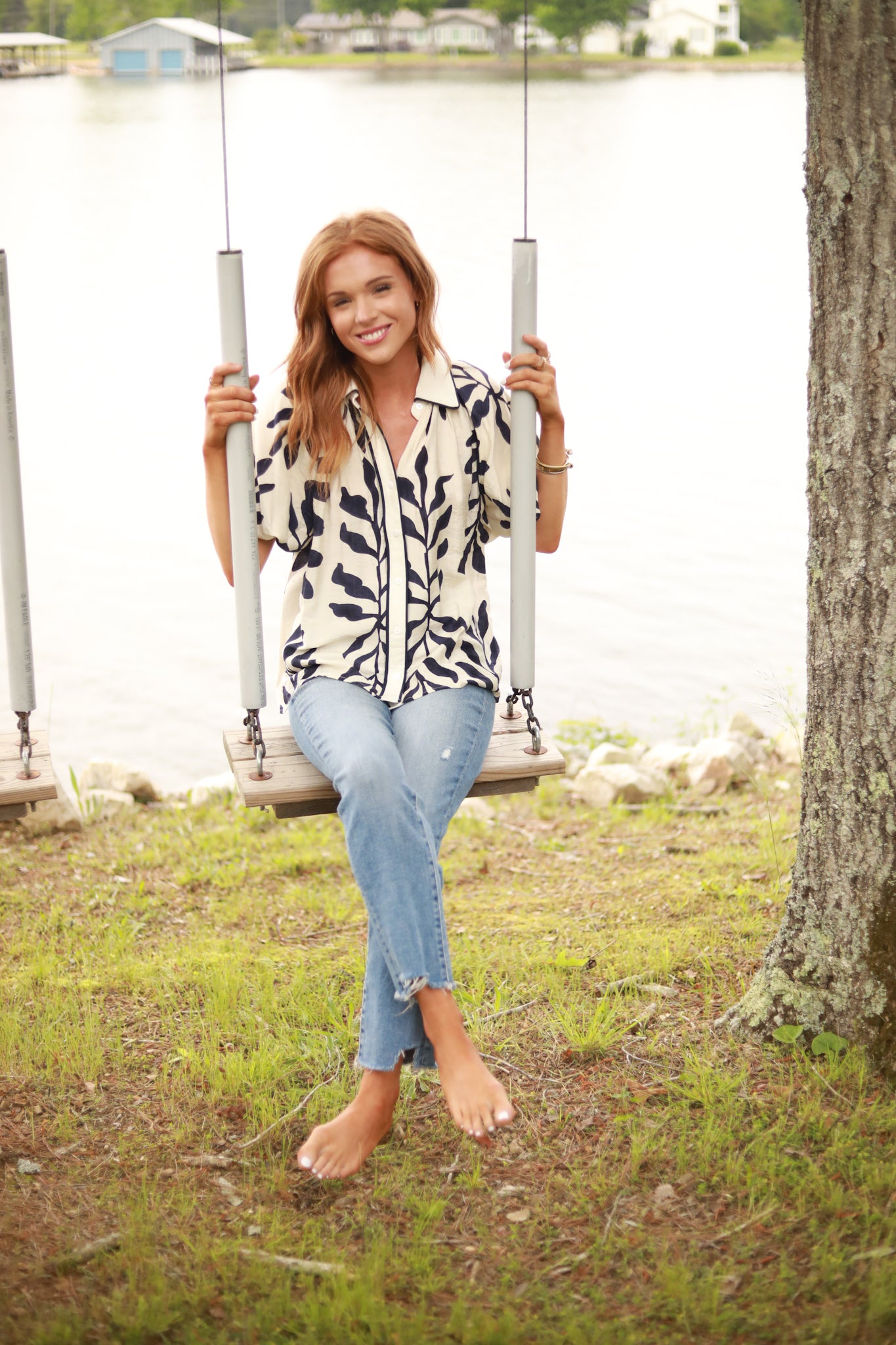 Leaf Print Collared Top