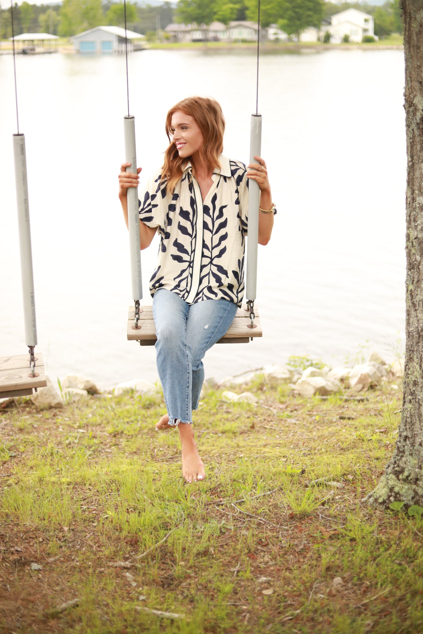 Leaf Print Collared Top