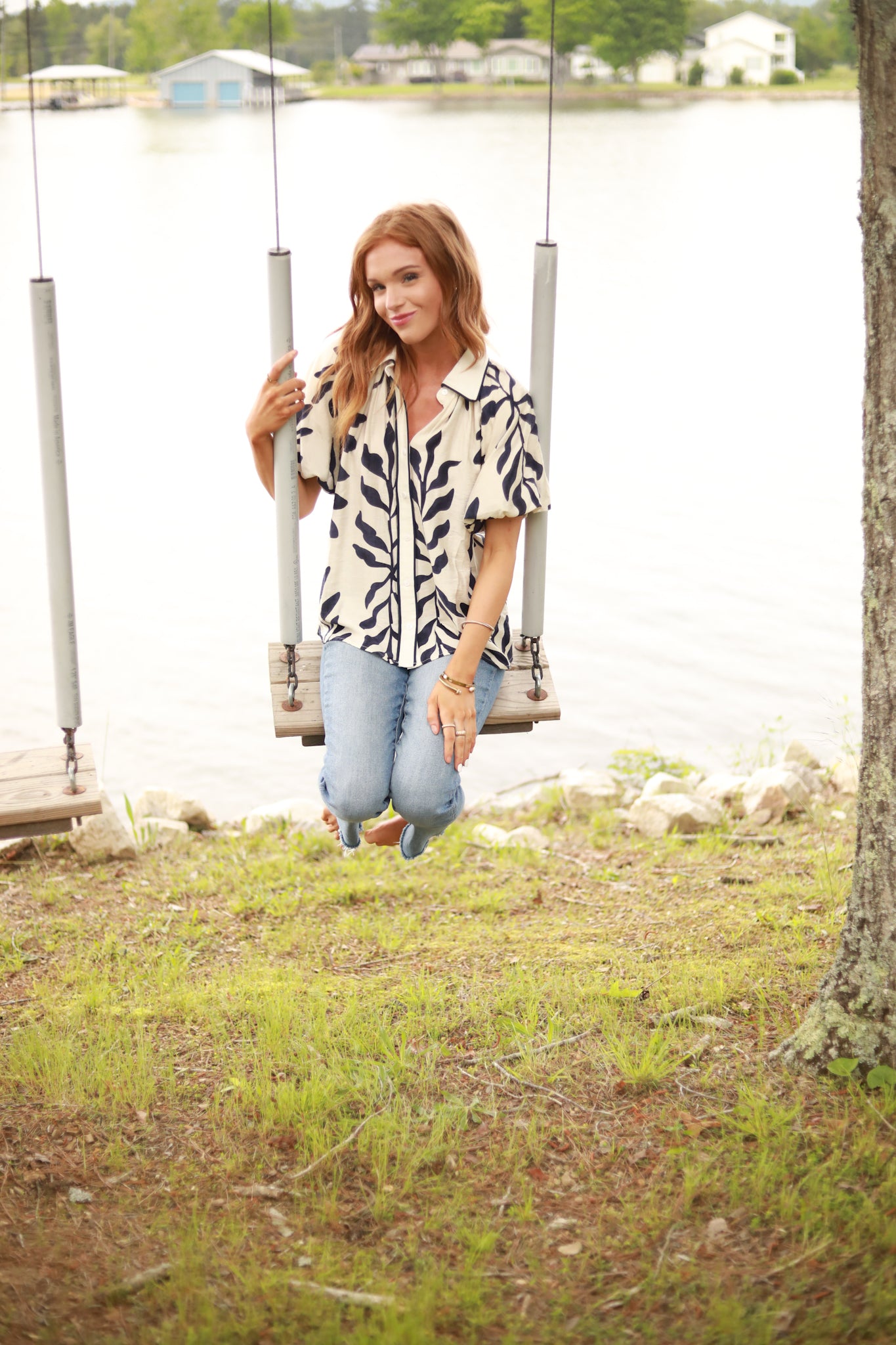 Leaf Print Collared Top