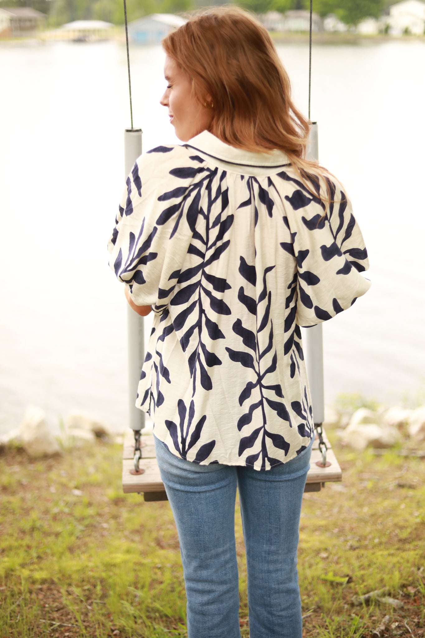 Leaf Print Collared Top