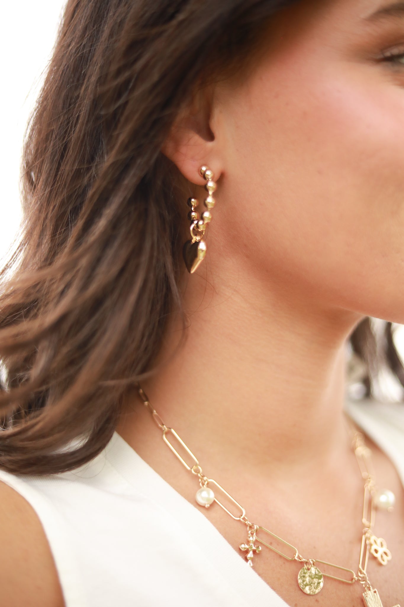 Beaded Hoop Puff Heart Earrings