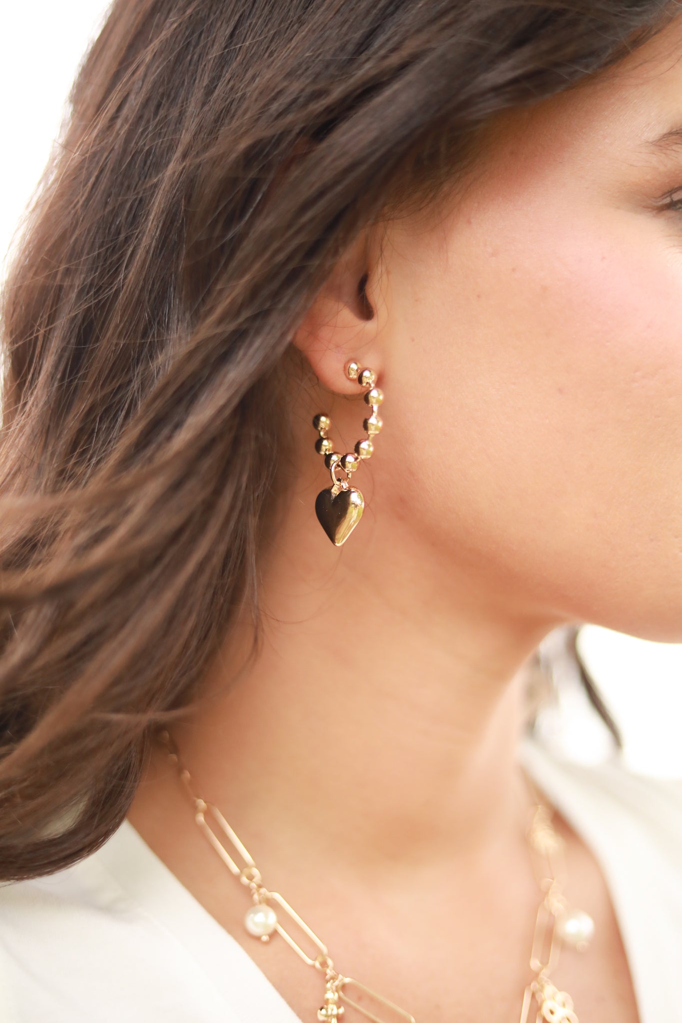Beaded Hoop Puff Heart Earrings