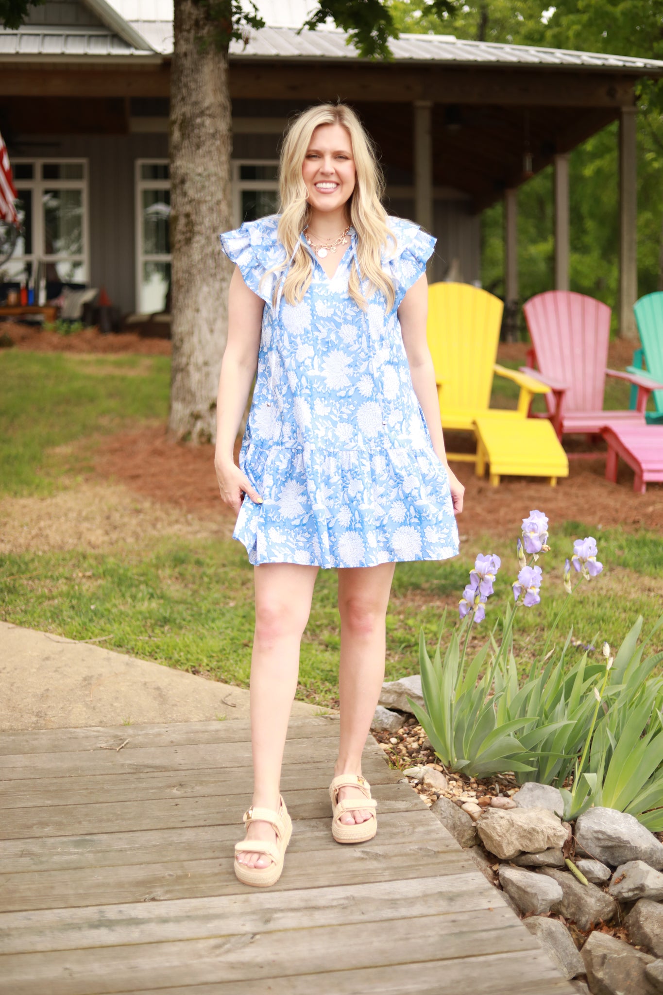 White Floral Ruffle Dress