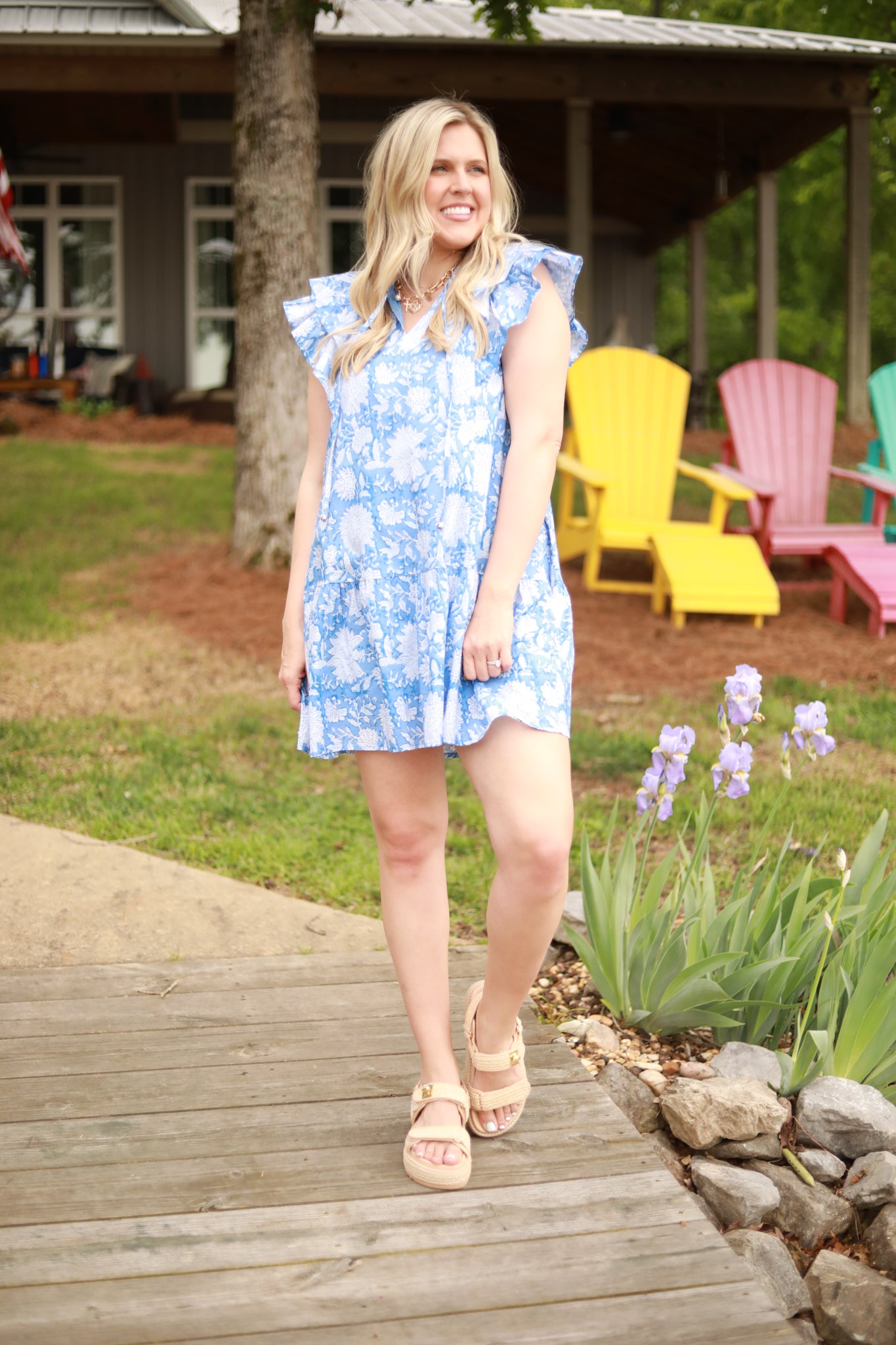 White Floral Ruffle Dress