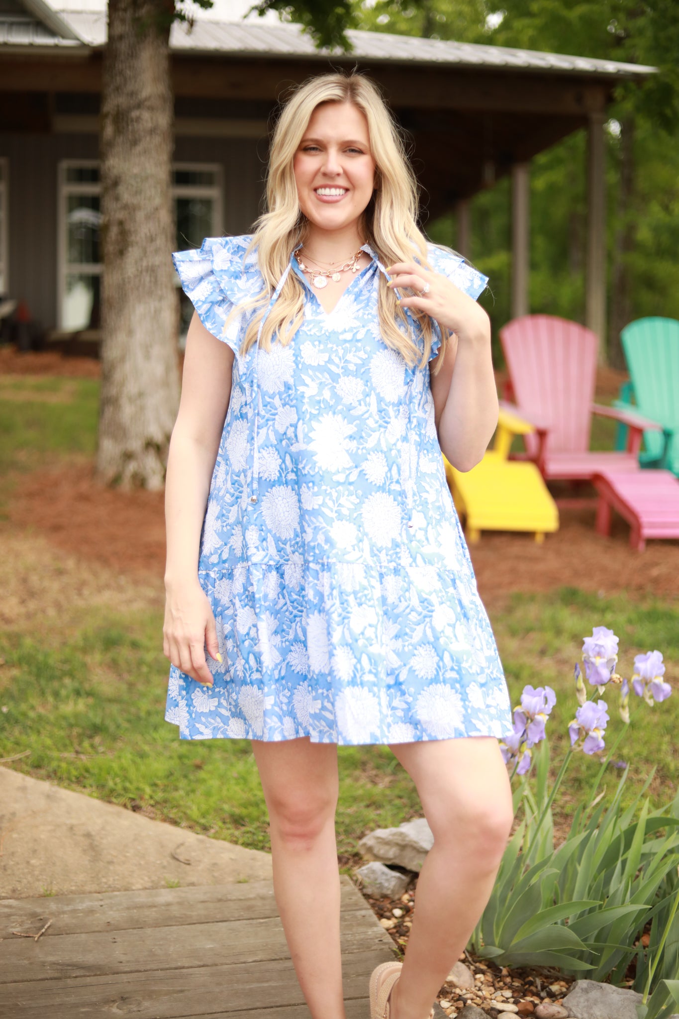 White Floral Ruffle Dress