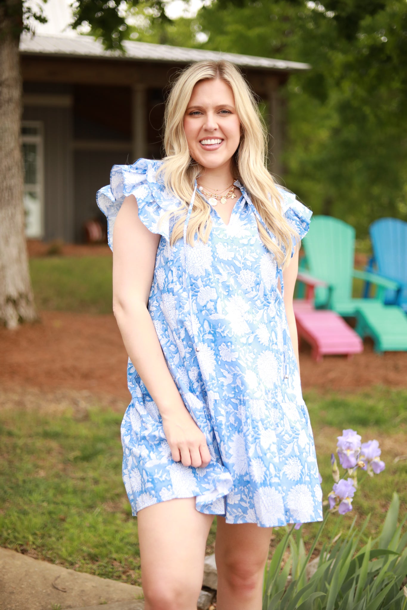 White Floral Ruffle Dress