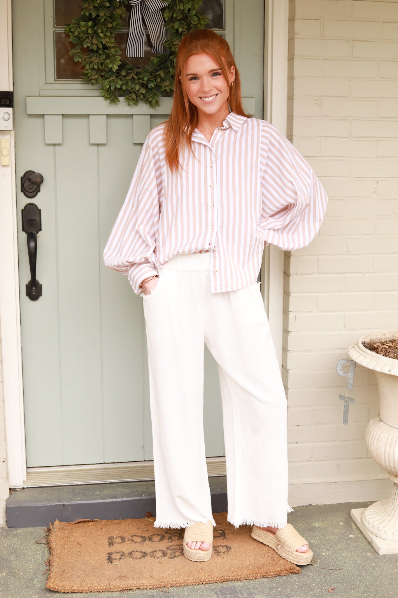 Bat Sleeve Stripe Buttondown
