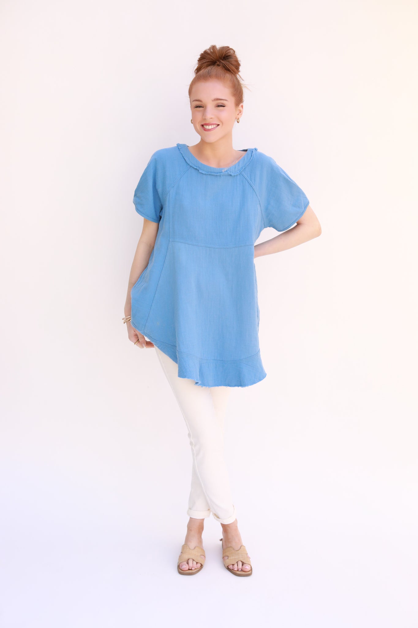 Crinkle Square Yoke Swing Top