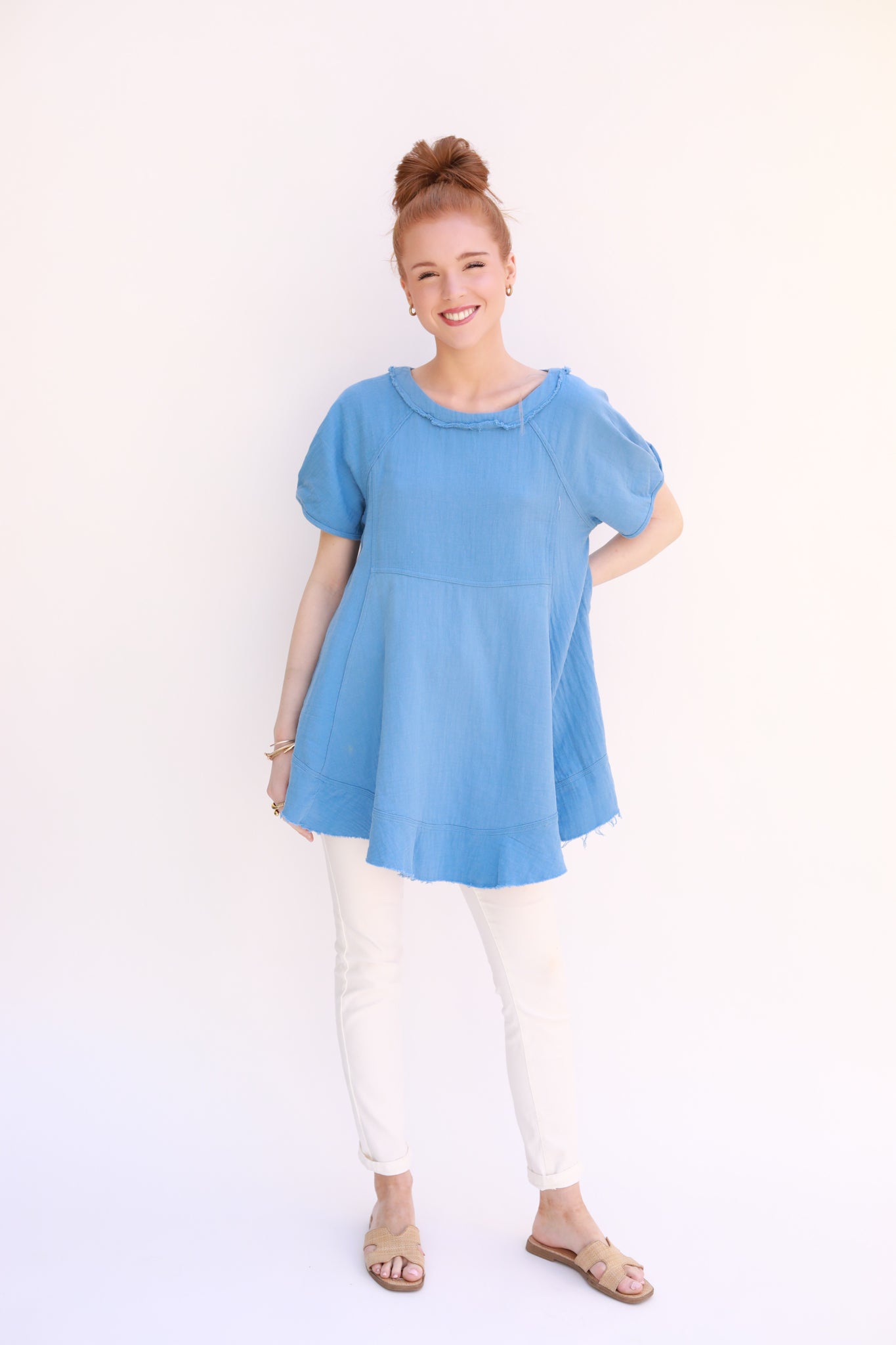 Crinkle Square Yoke Swing Top
