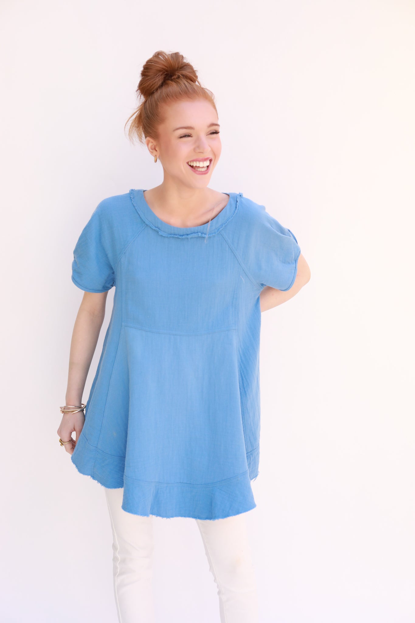Crinkle Square Yoke Swing Top