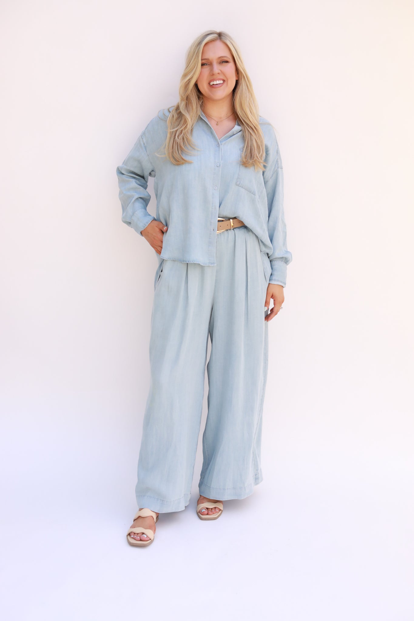Chambray Button Front Top