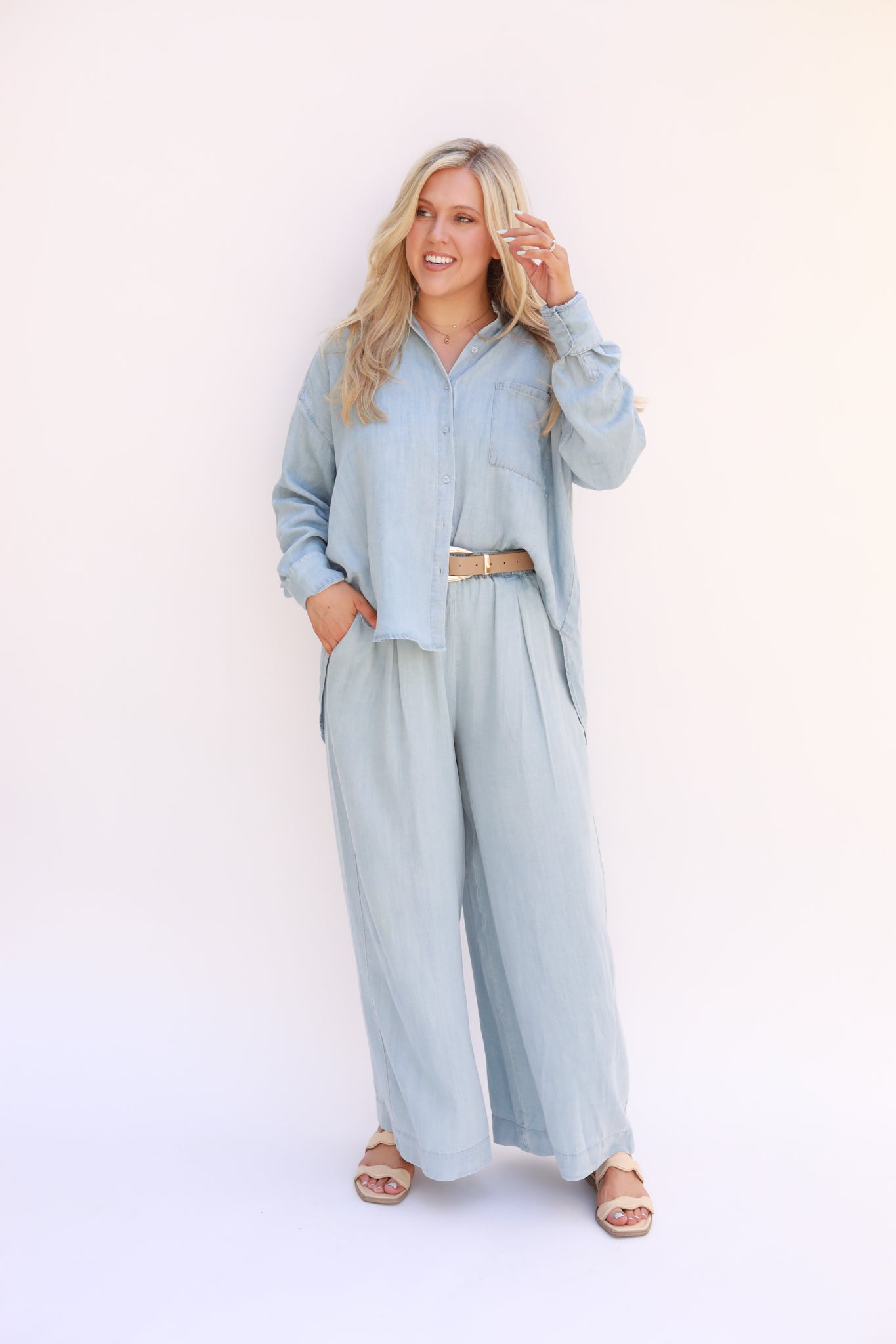 Chambray Button Front Top