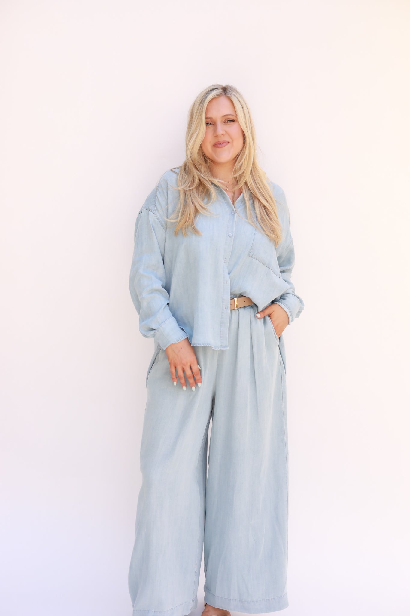 Chambray Button Front Top