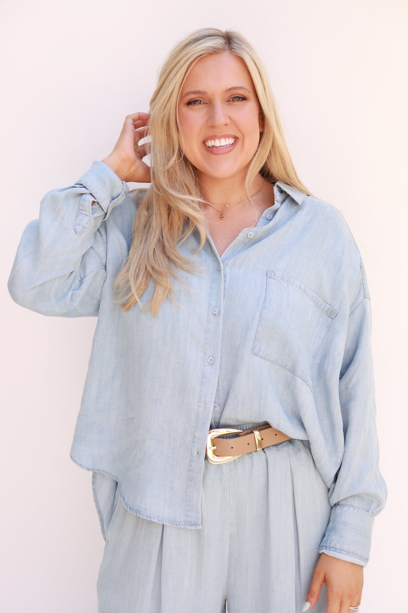 Chambray Button Front Top