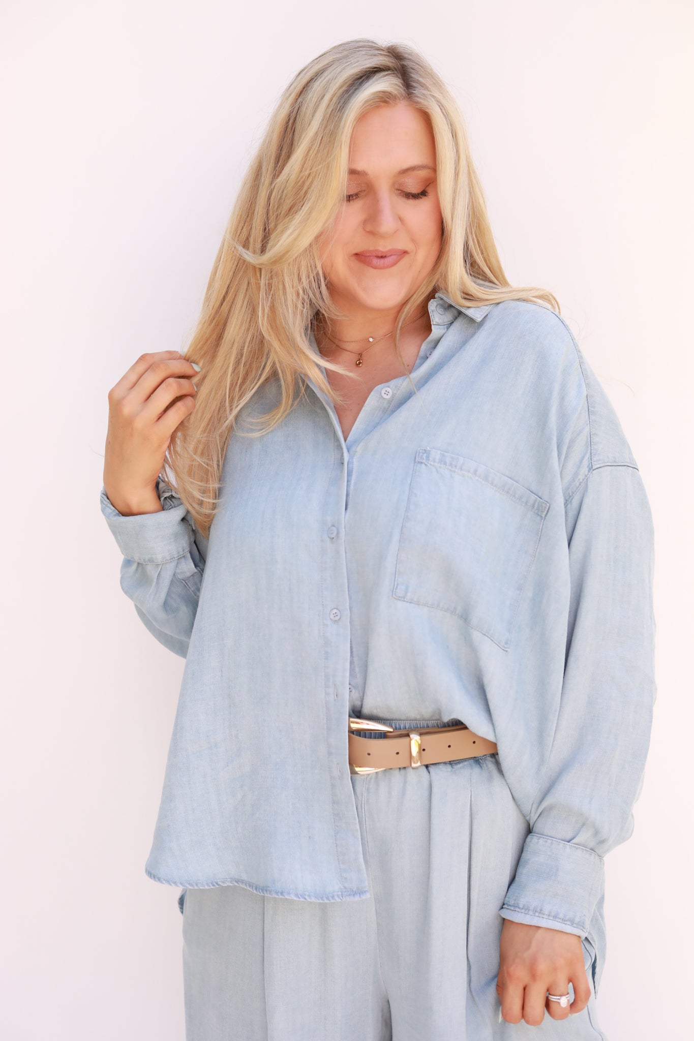 Chambray Button Front Top