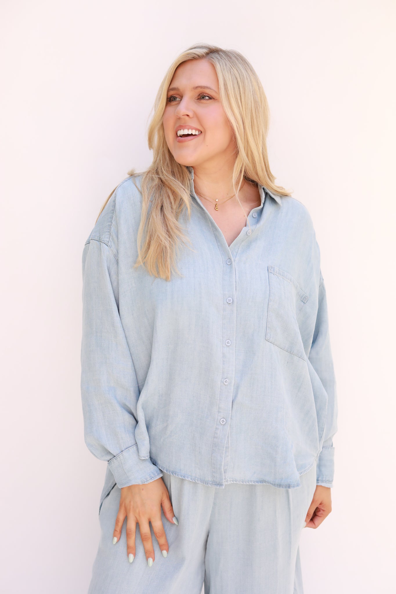 Chambray Button Front Top