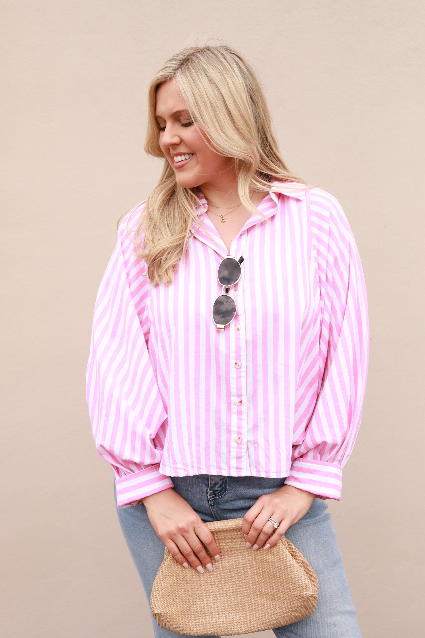 Bat Sleeve Stripe Buttondown