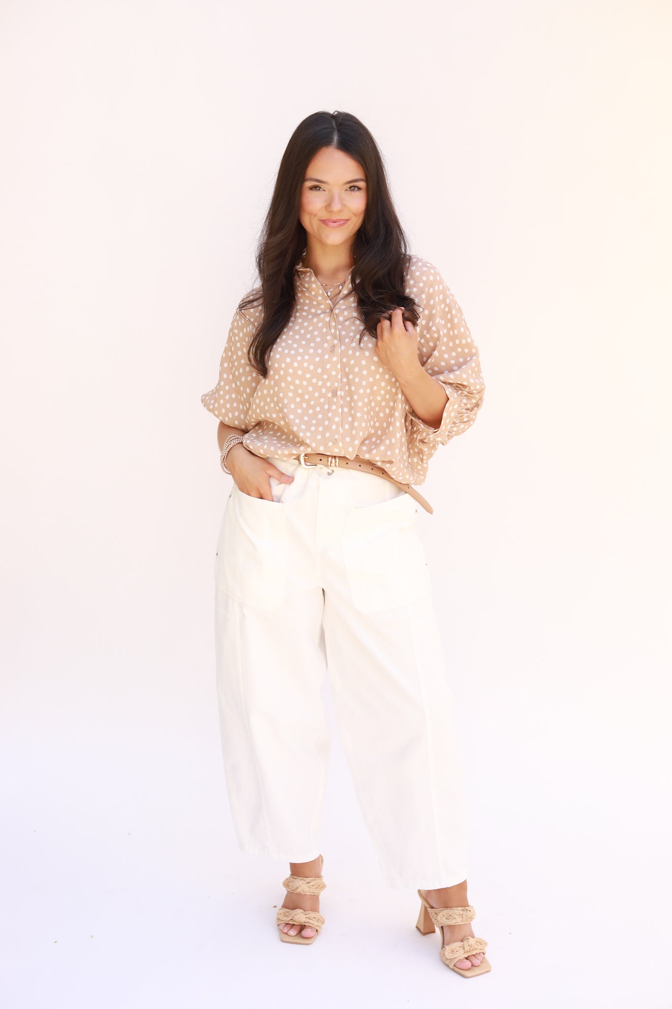 Polka Dot Button Front Top