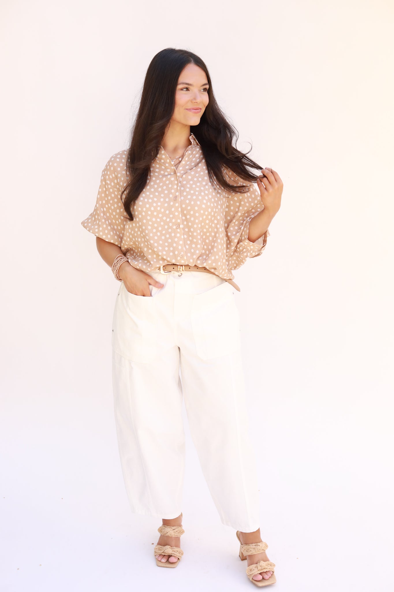 Polka Dot Button Front Top