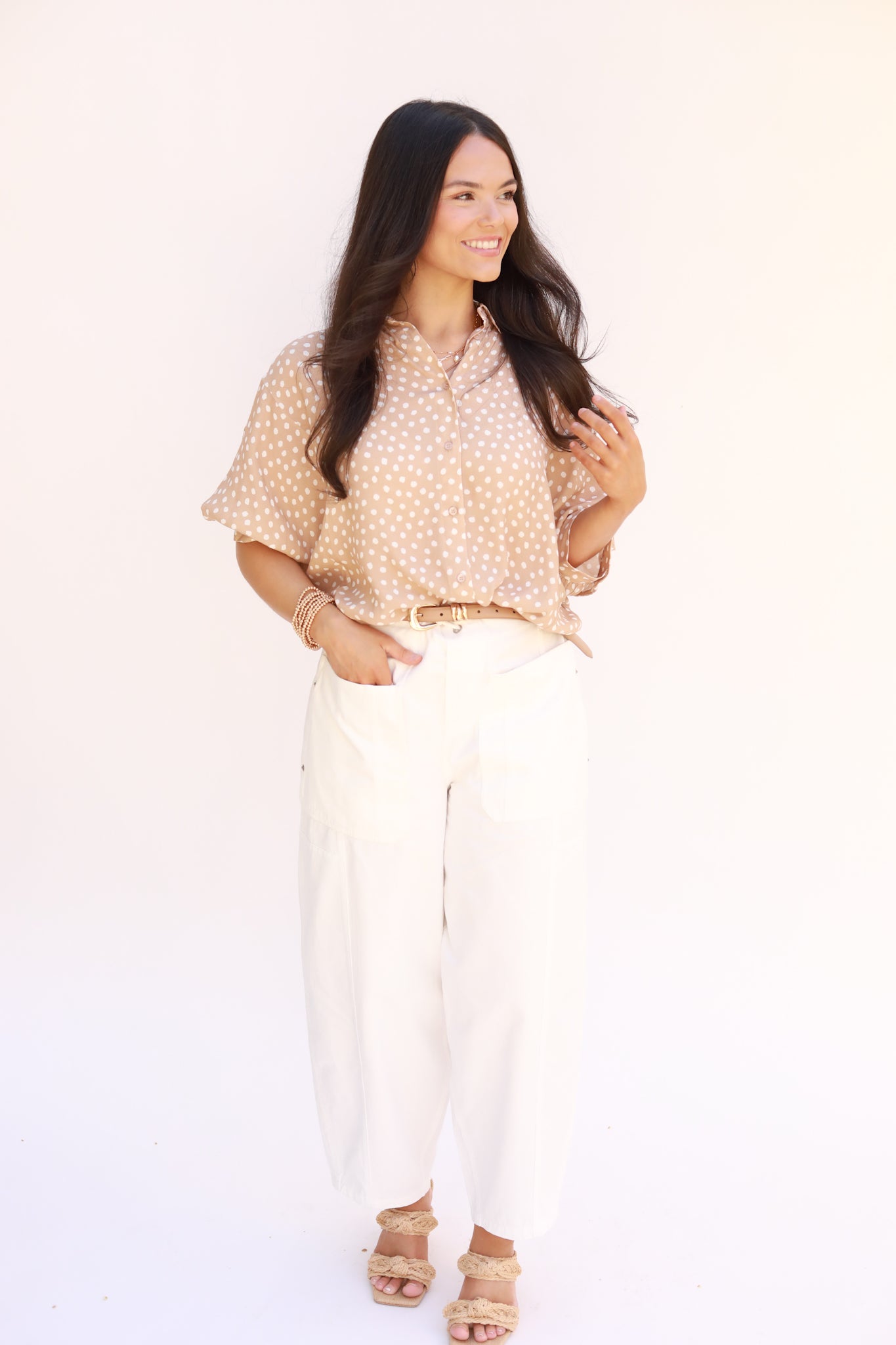 Polka Dot Button Front Top