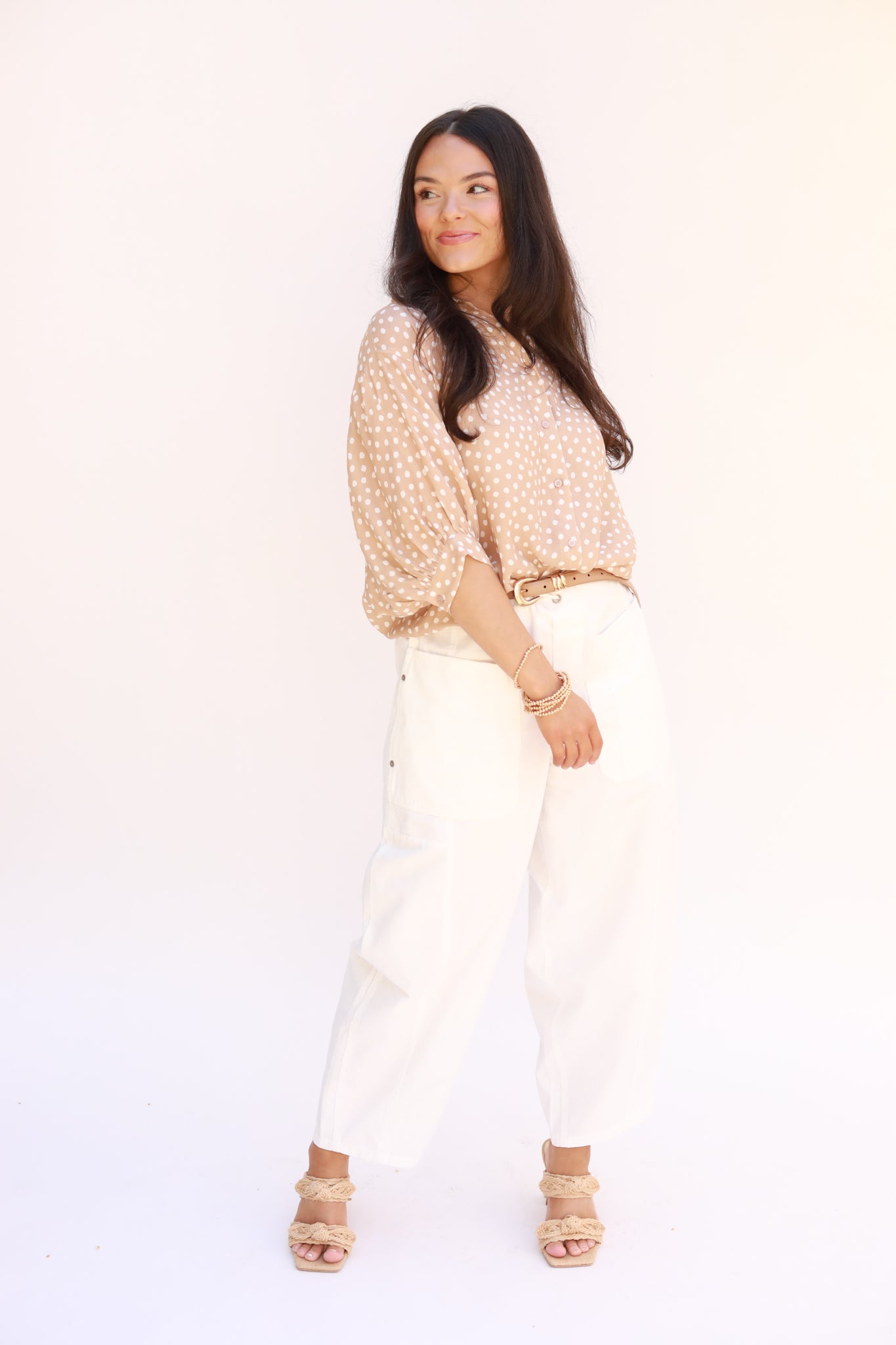 Polka Dot Button Front Top