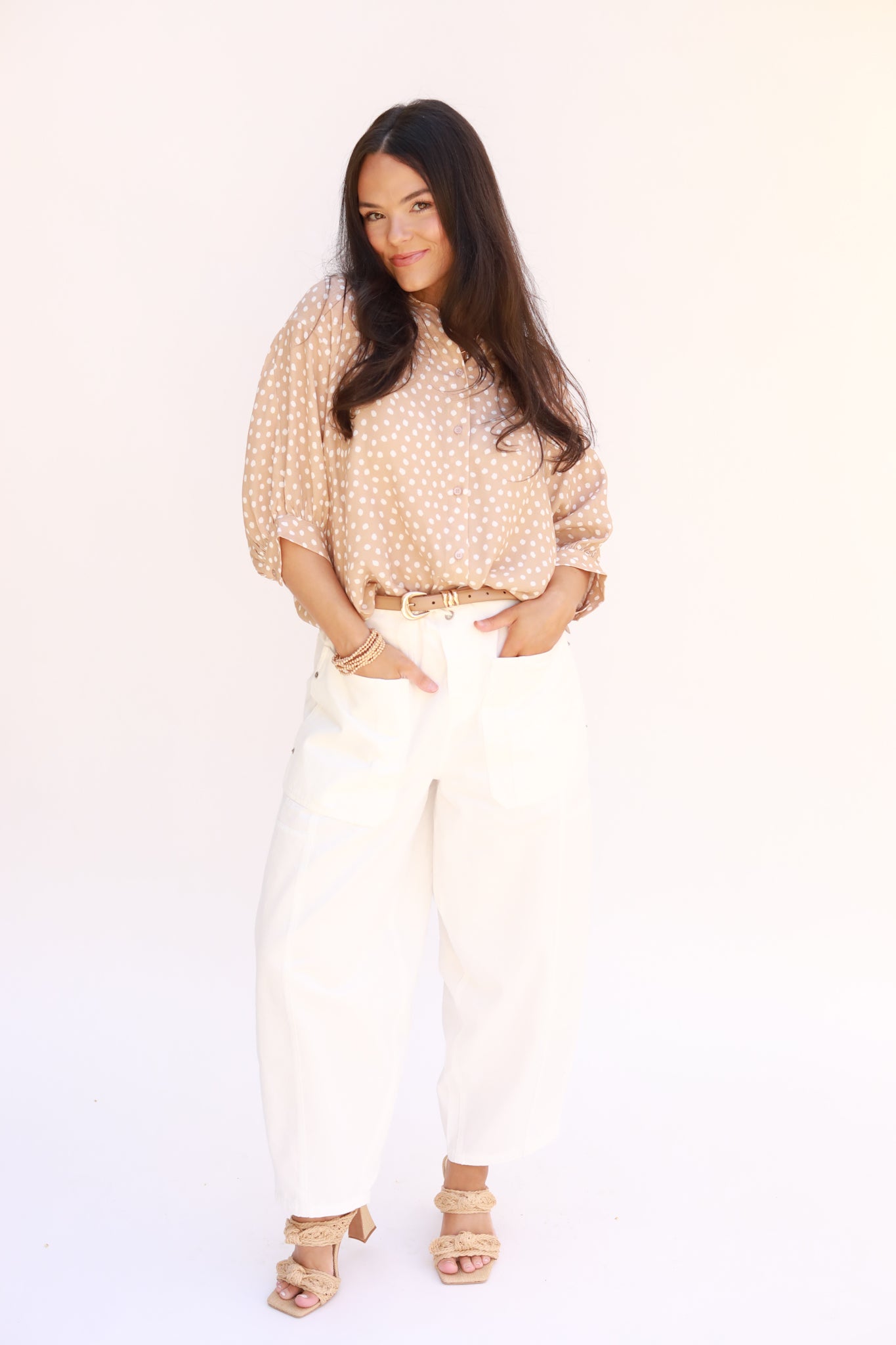 Polka Dot Button Front Top