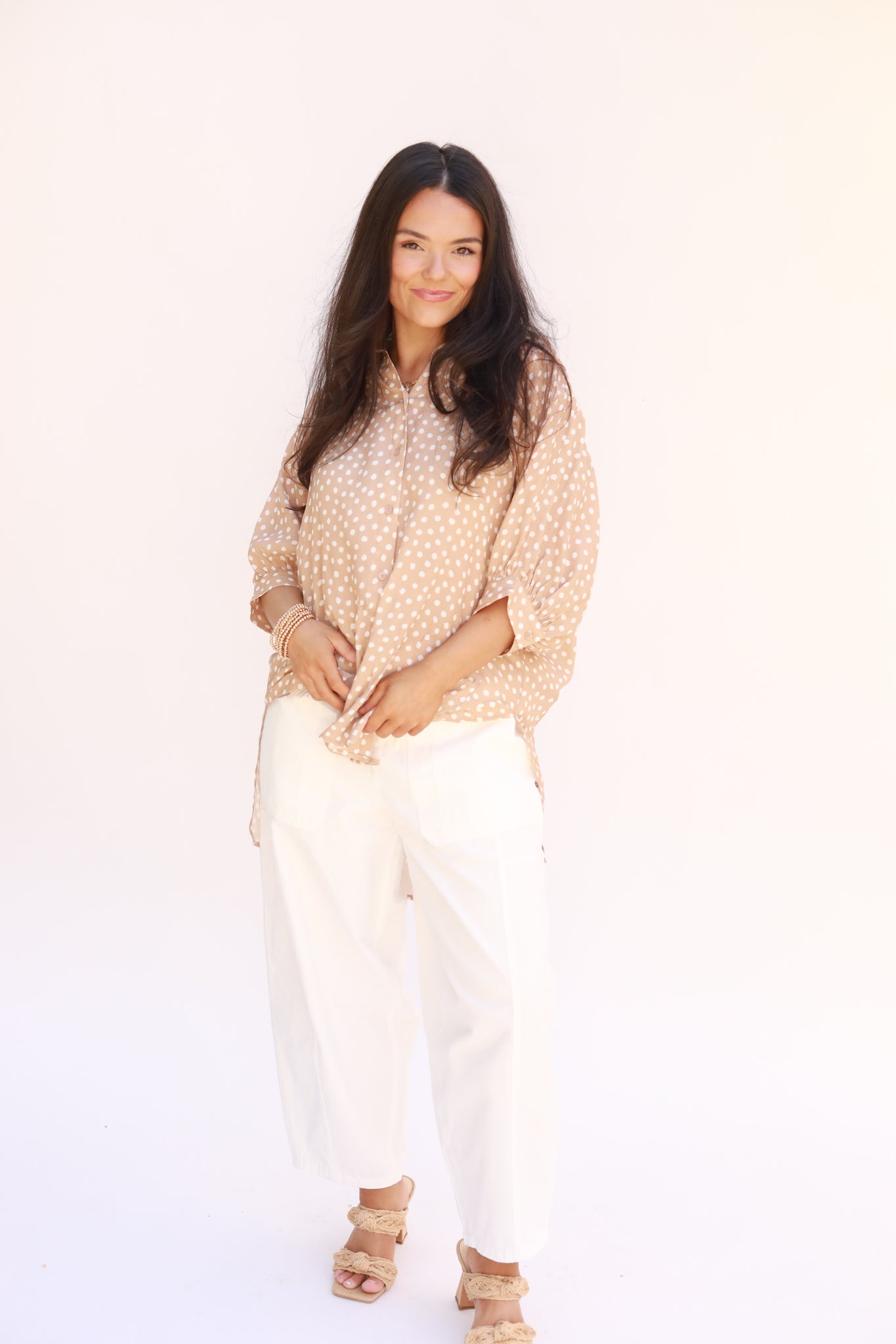 Polka Dot Button Front Top