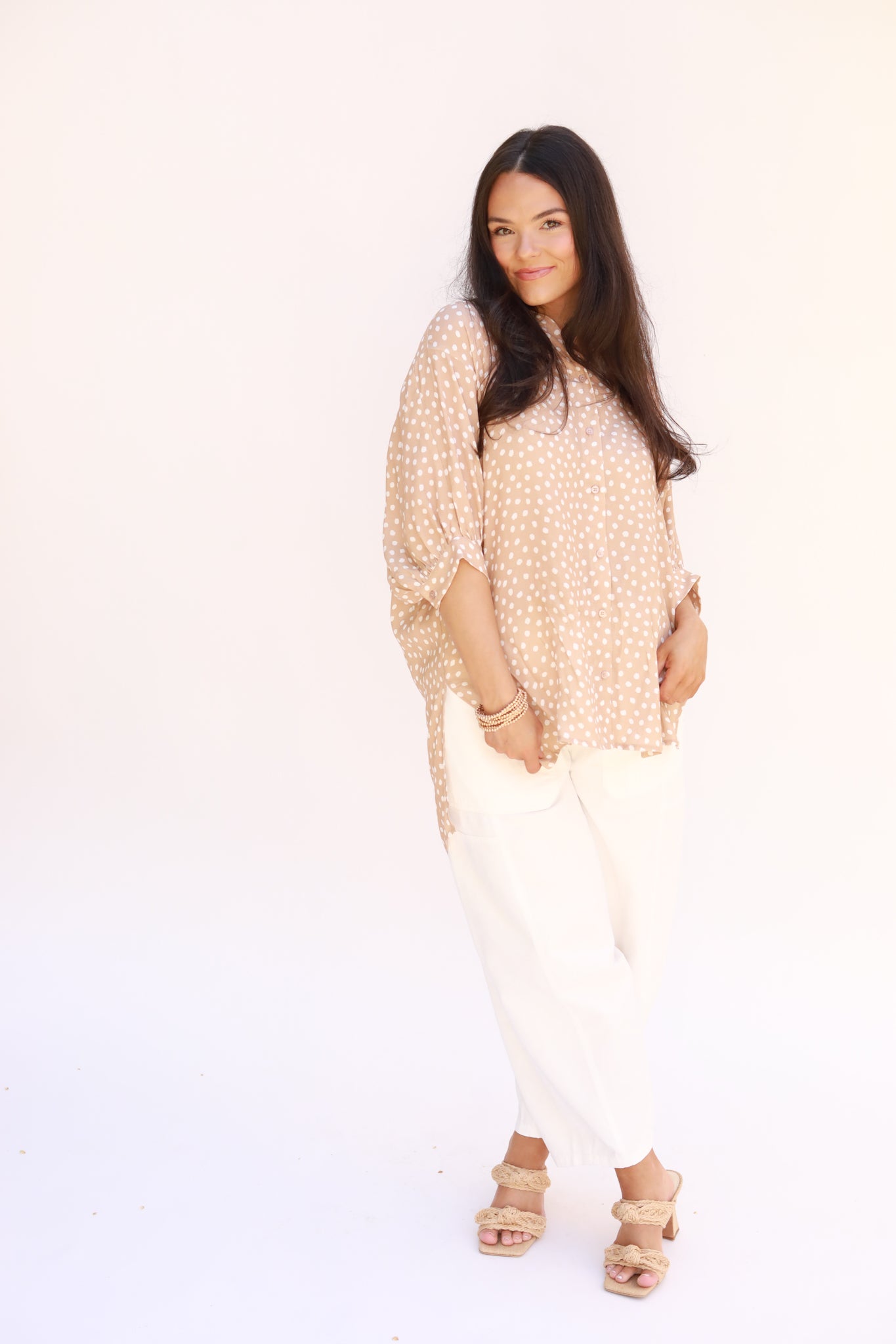 Polka Dot Button Front Top