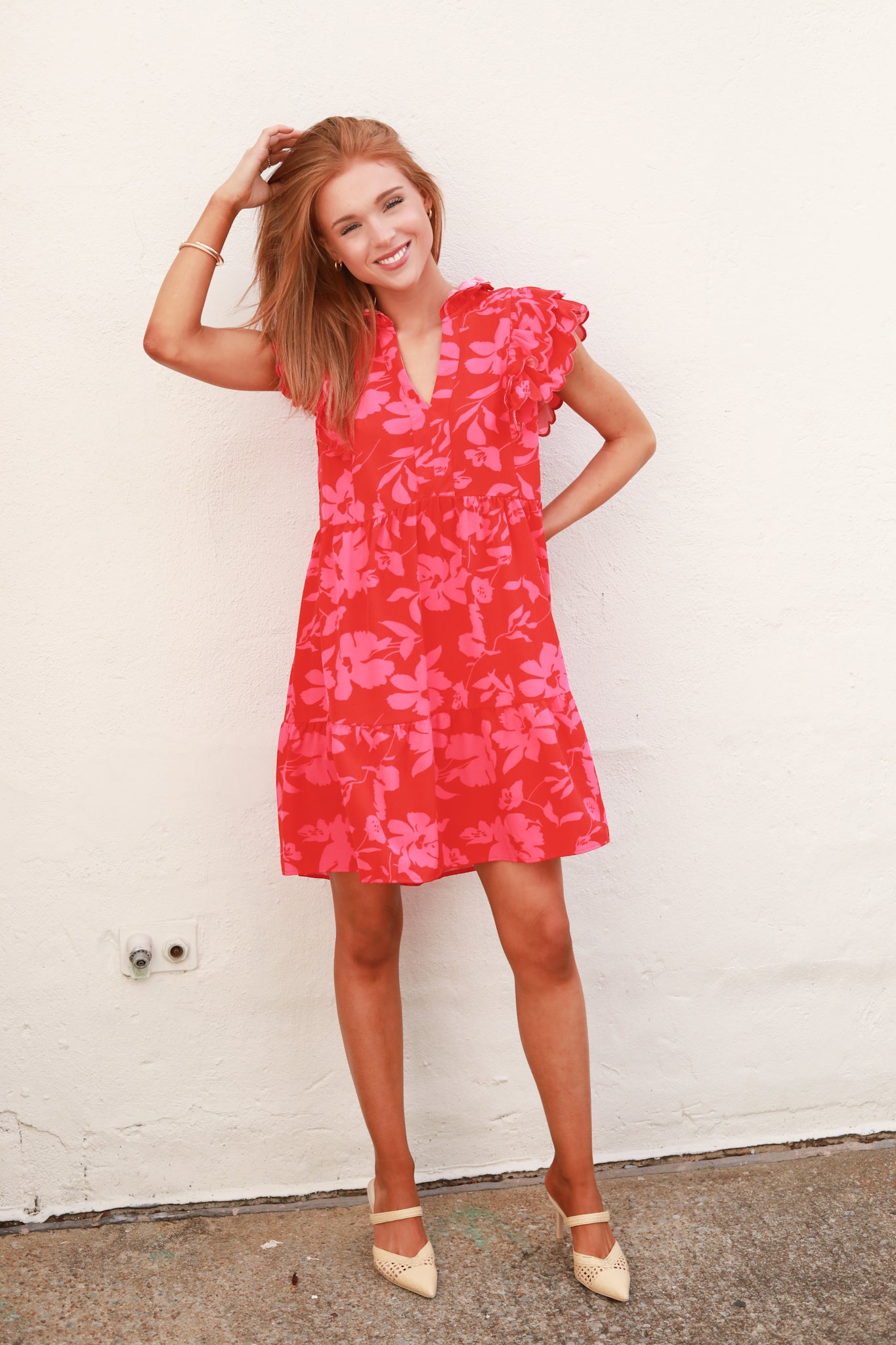 Two Toned Floral Scalloped Dress