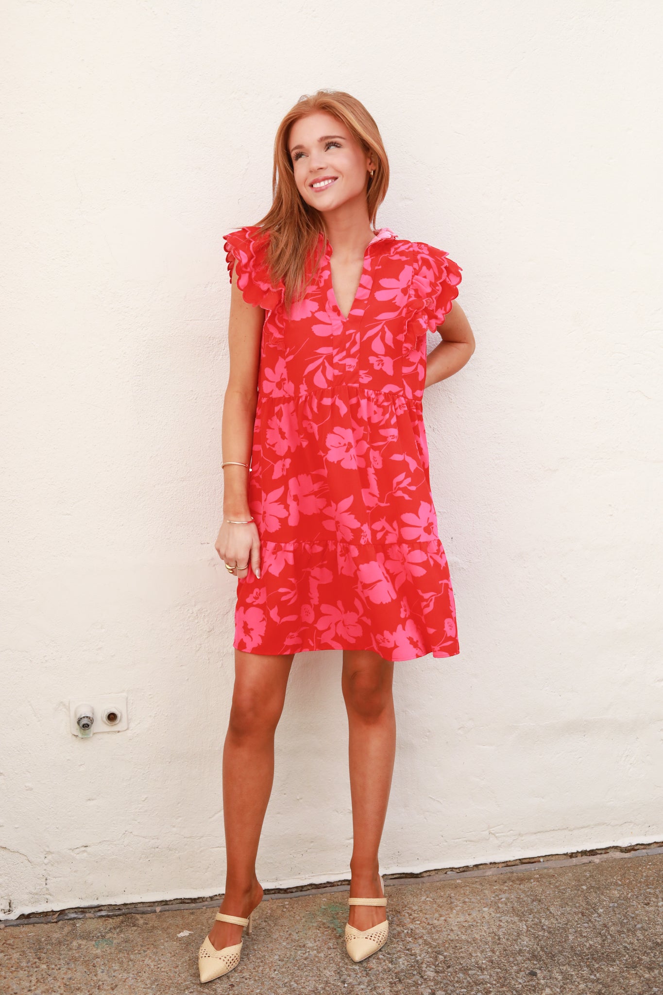 Two Toned Floral Scalloped Dress