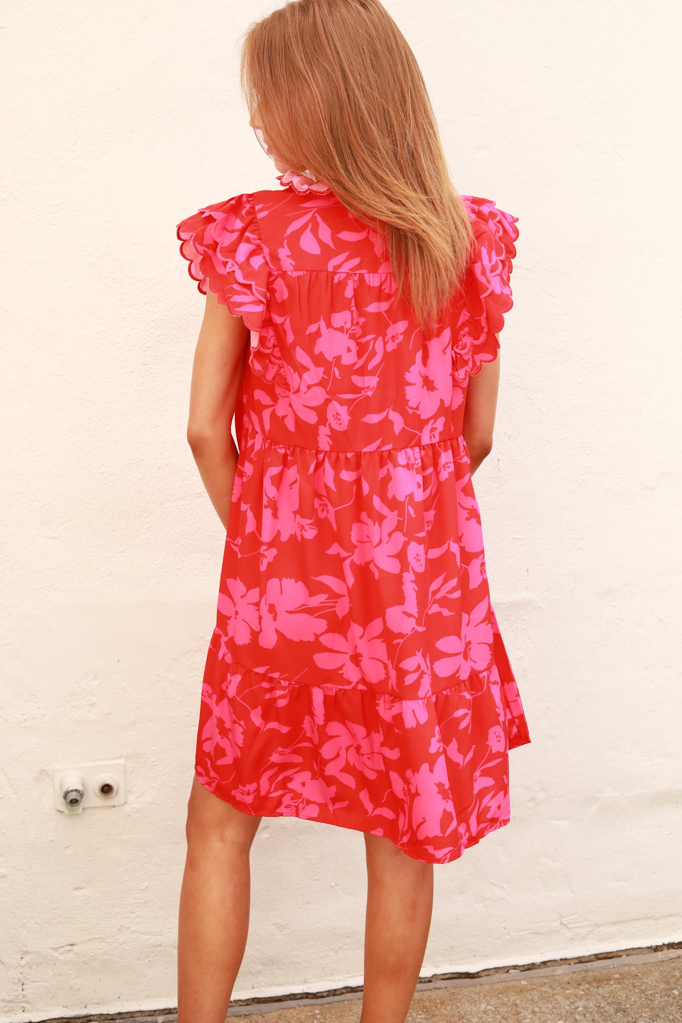 Two Toned Floral Scalloped Dress